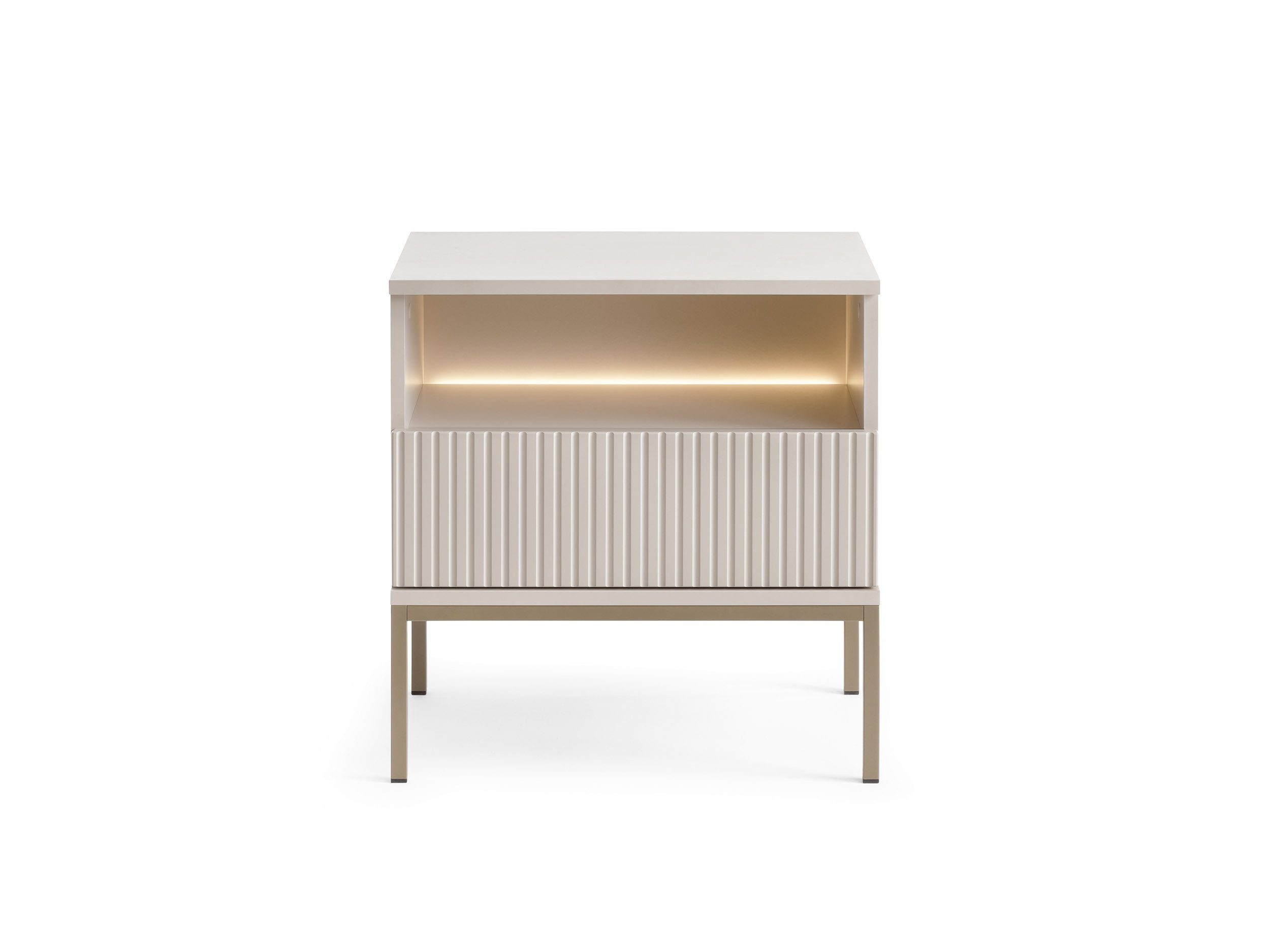 MOEBLO Nachttisch Sentino S54 LED (Nachttisch 2er Set mit gefrästen Fronten und LED-Beleuchtung Nachttisch Nachtkommode Nachtschrank Nachtkonsole Beistelltisch  – Bild 3 von 5