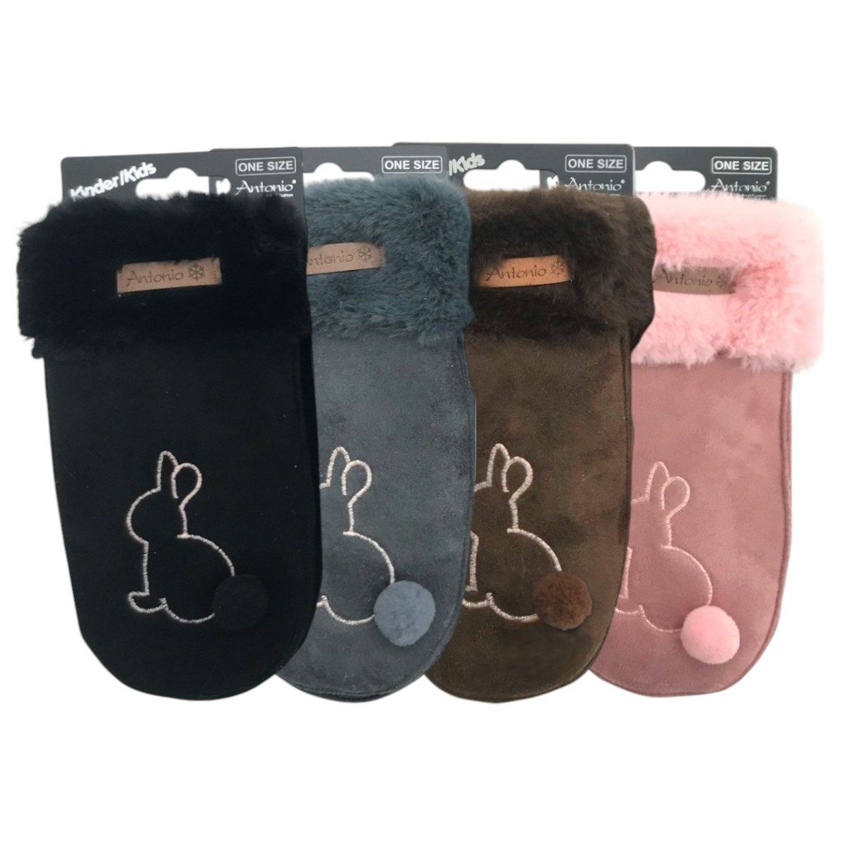 VewoTex Fäustlinge Winter Kinder Suede » Handschuhe Hase mit Teddy (Paar, 2-St., 1 Paar Fäustlinge) » Günstige Kinderhandschuhe weich gefüttert » Kunstfell am Handgelenk