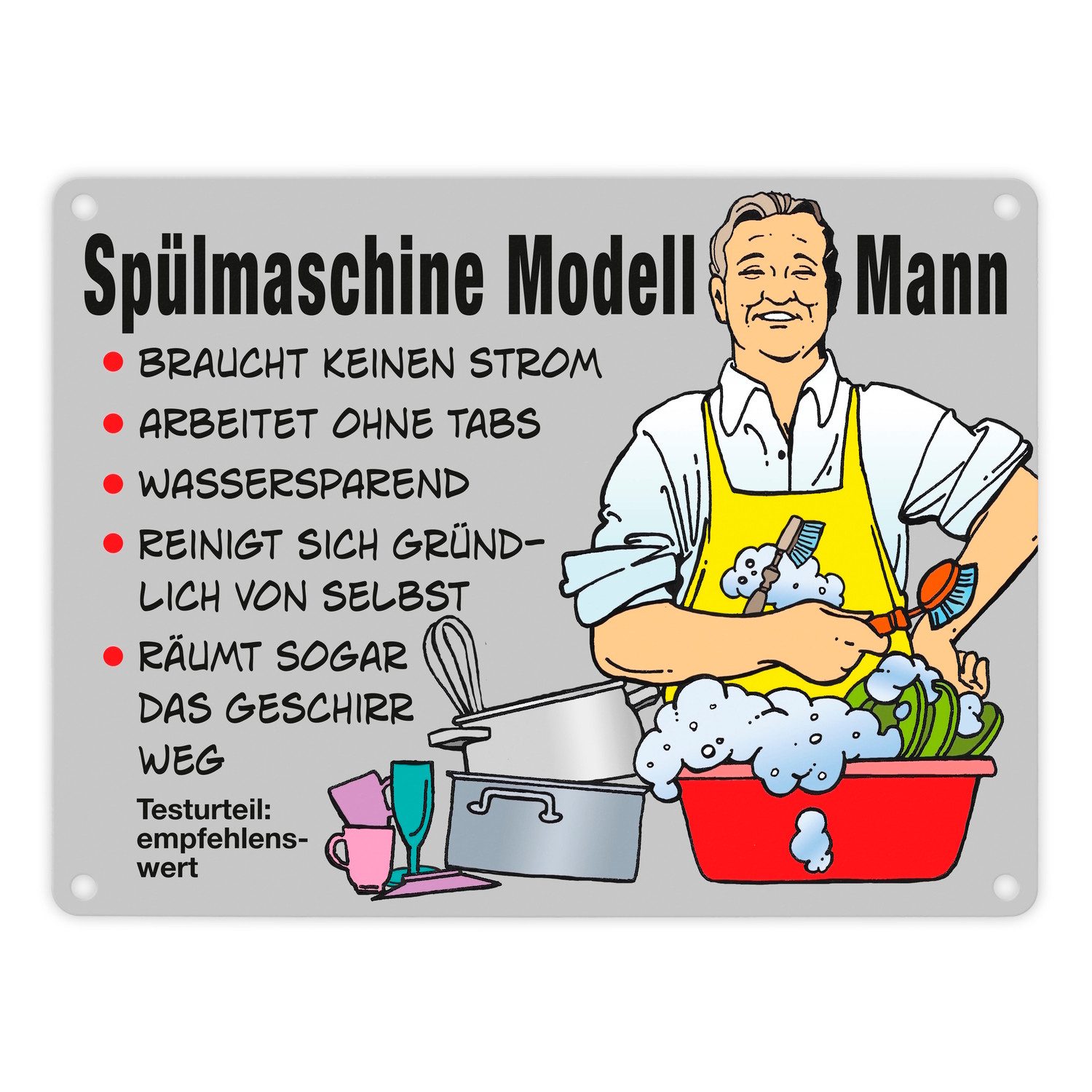 Metallschild Hausmann Metallschild in 15x20 cm mit Spruch Spülmaschine Modell Mann