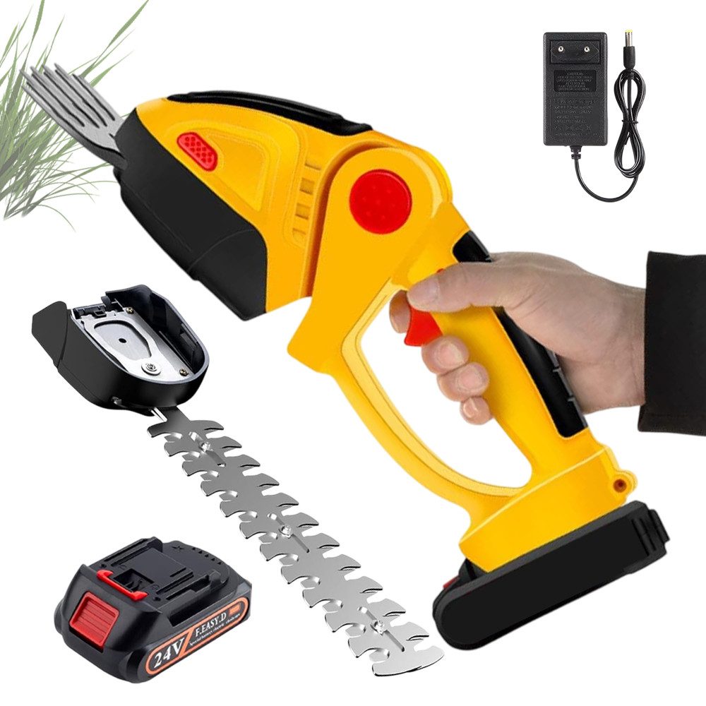 AKKEE Akku-Grasschere Akku Heckenschere 2-in-1 Akku-Grasschere mit 1500mAh Batterien, Doppelschalter