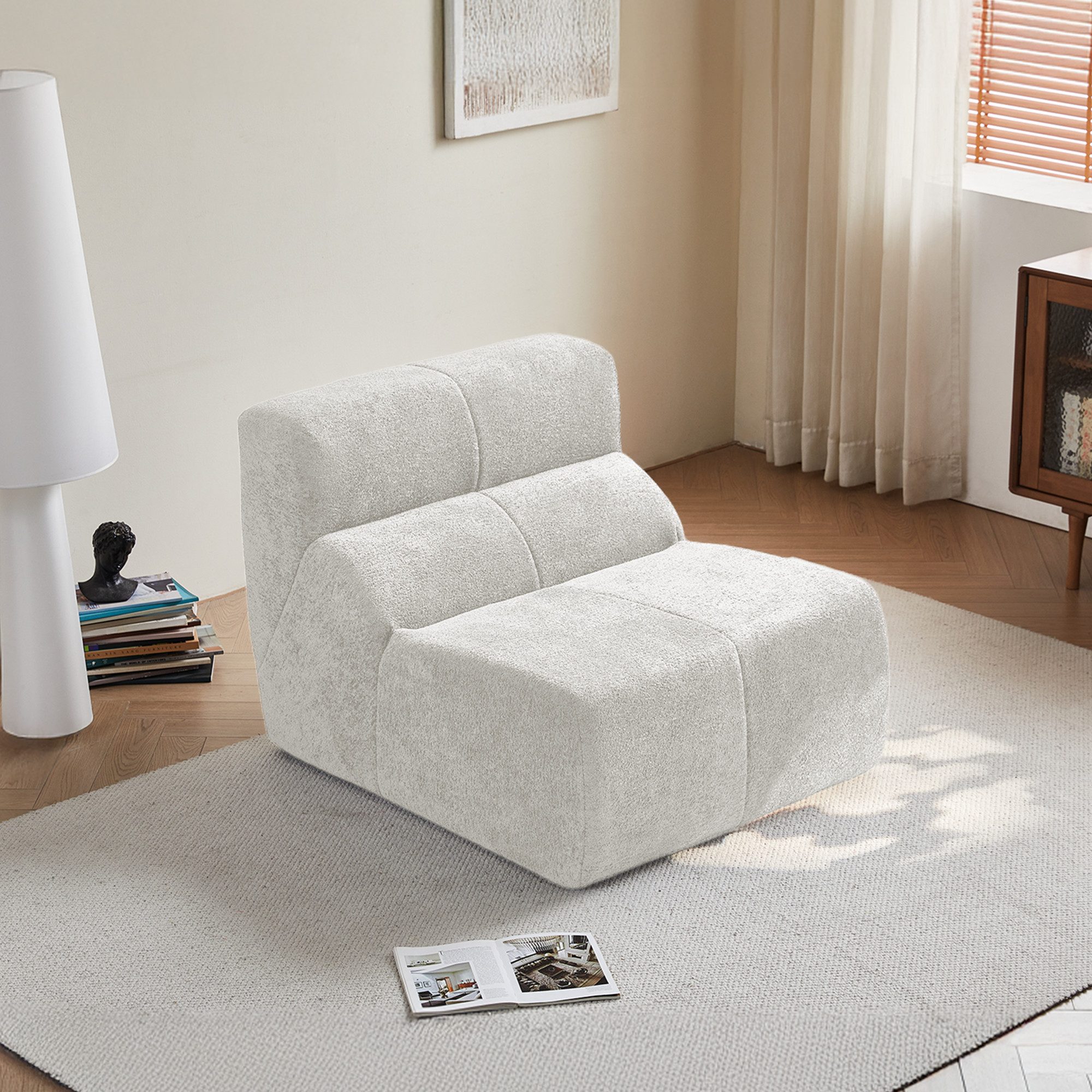 HAUSS SPOLE Loungesofa Regentropfen-Samt Einzelsofa-Stuhl Relaxsofa mit Rückenlehne,Weiß, Moderner Polstersessel Einzelsessel mit Komfortpolsterung und Samtbezug, Relaxsessel für Wohnzimmer