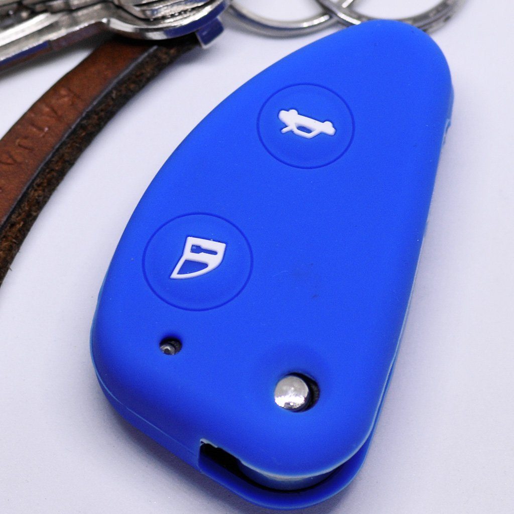 mt-key Schlüsseltasche Autoschlüssel Softcase Silikon Schutzhülle Blau, für Alfa Romeo 156 147 GT 97-10 2 Tasten Klappschlüssel