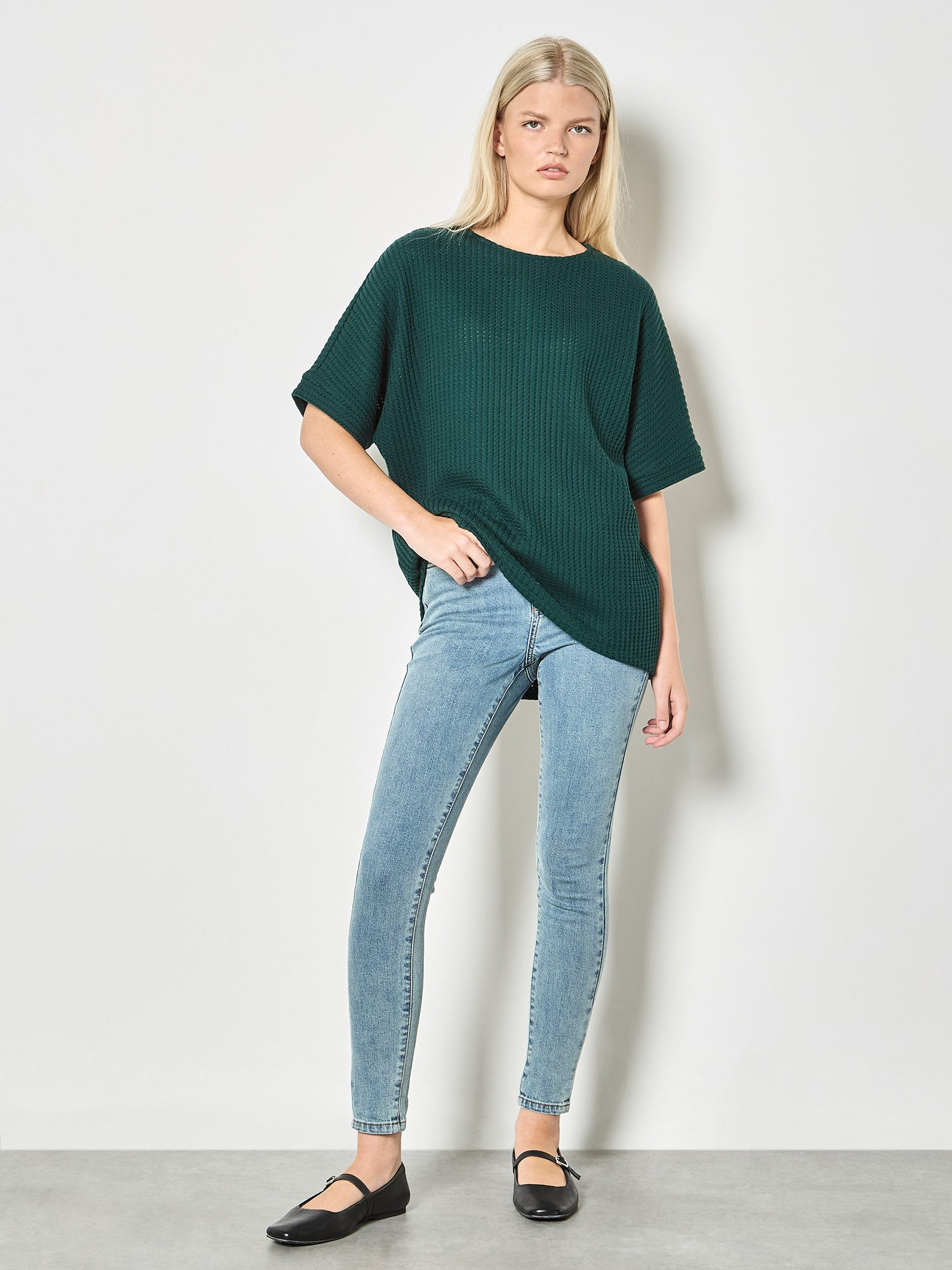 Apricot Fledermausshirt Waffelstrick-Top mit Fledermausärmeln