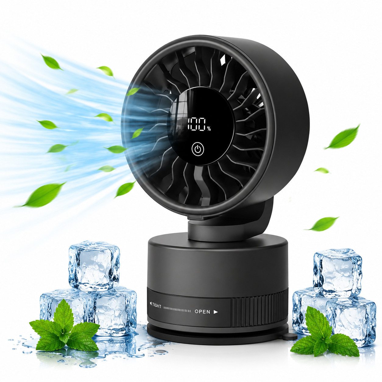 MOPUEA Tischventilator Tragbarer Standventilator Akku Mini Ventilator mit LED Display 6Stufen, 90° Neigung USB Aufladbar Leiser Luftzirkulator für Büro Schlafzimmer