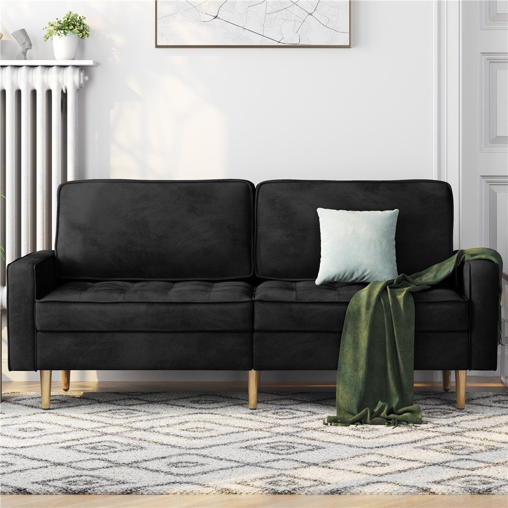 Yaheetech Sofa, 2-Sitzer Samt-Sofa Modernes Polstersofa Schlafcouch 173,5×76×84 cm schwarz
