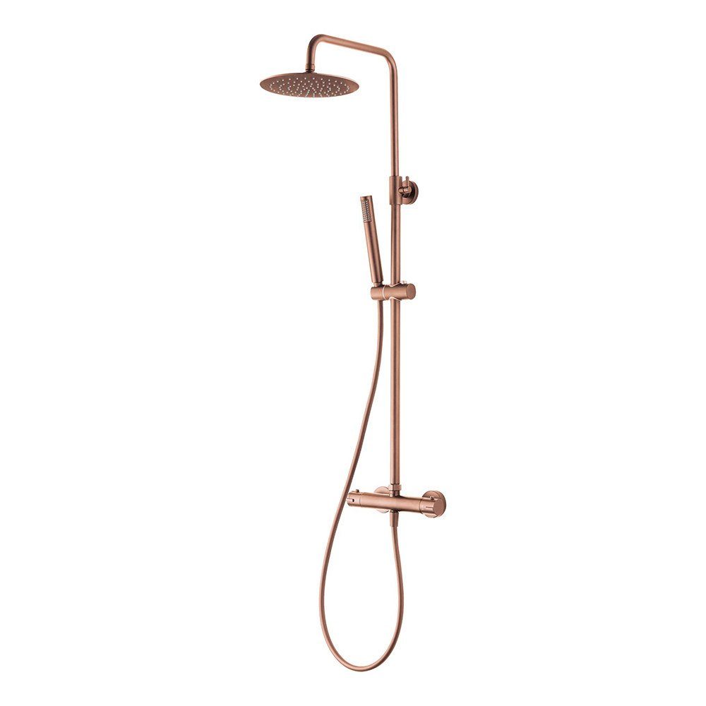Aloni Duschsystem OPT1-BC, Höhe 120 cm, komplett_set, 1 tlg., Handbrause, Wandhalter, Brauseschlauch, Armatur, Thermostat-Duschgarnitur mit Kopfbrause Handbrause Kupfer