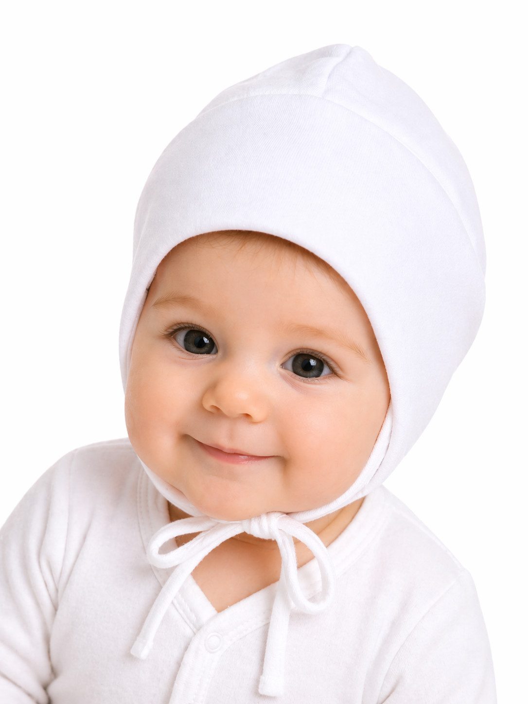 La Bortini Erstlingsmütze Mütze Babymütze Baby Haube in Weiß für Neugeborene aus reiner Baumwolle, 32 34 36 38 40 42 44 46