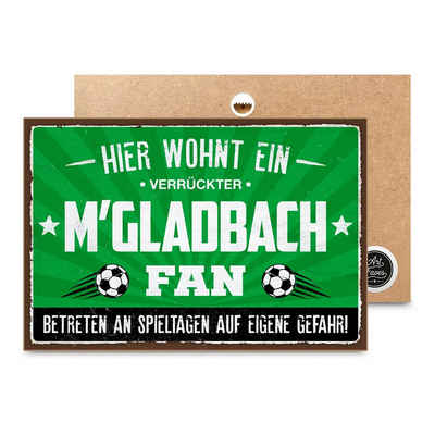 ARTFAVES Holzbild Hier wohnt ein verrückter GLADBACH Fan, Geschenk zum Thema Fussball, Mönchengladbach