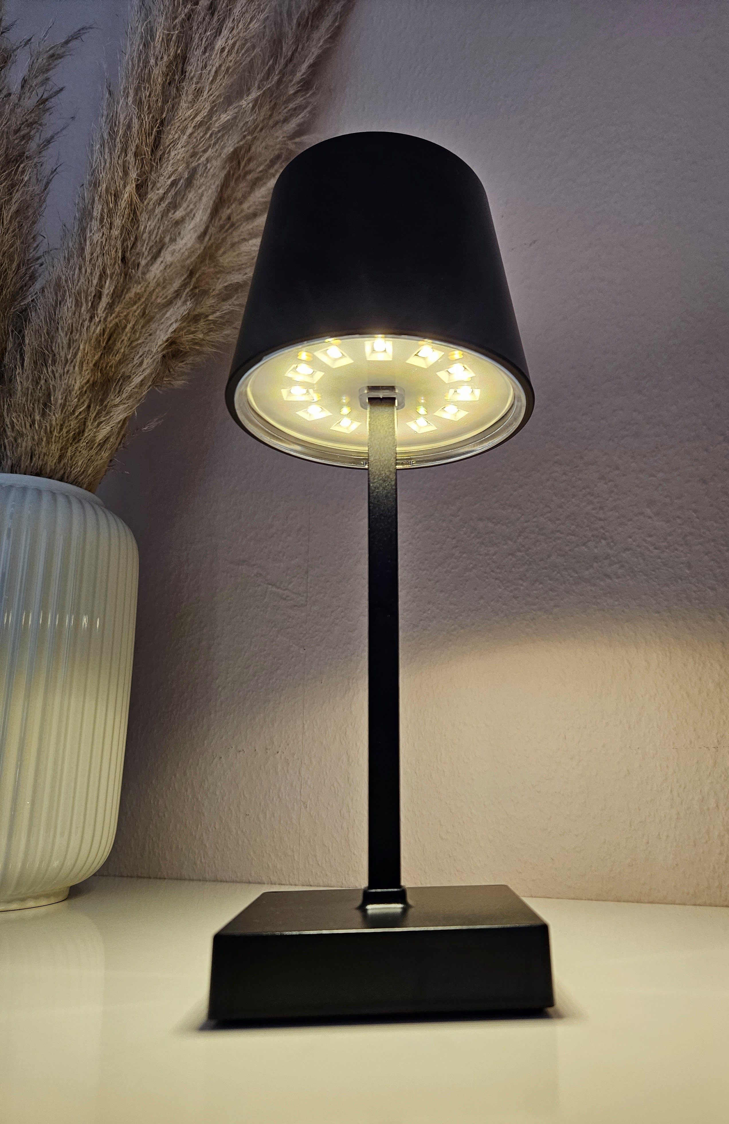 Meinposten LED Tischleuchte Tischleuchte Touch dimmbar LED Lampe schwarz kabellos Höhe 26 cm, LED fest integriert, warmweiß – Bild 4 von 5