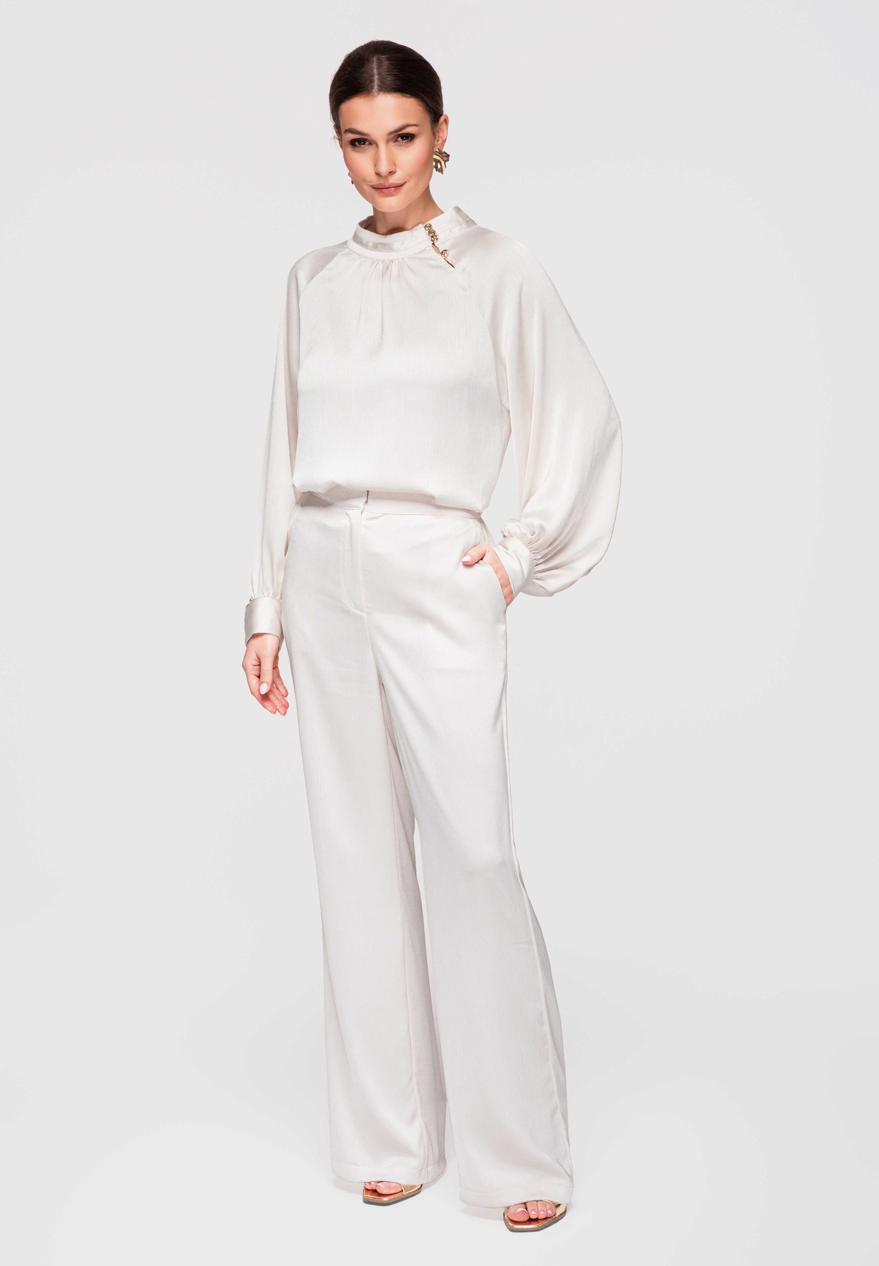 OMBRE Palazzohose Damen Palazzo Hose Weites Bein Elegant Off white L (kein günstig online kaufen