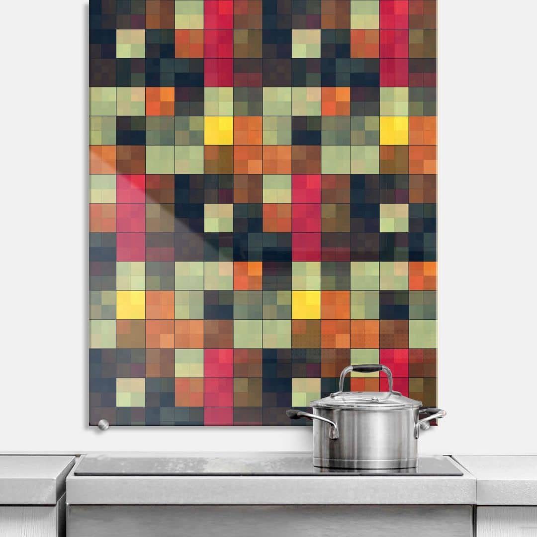 K&L Wall Art Spritzschutz Glas Küchenrückwand Pixel Retro Deko Mosaik