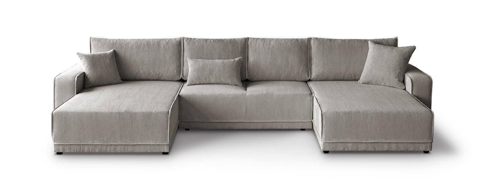 Bettkasten (poso Cordstoff, 02) Schlaffunktion Ecksofa Eckcouch mit Wohnzimmer, U, Beautysofa und Primo für U-Form aus Cappucino Polsterecke