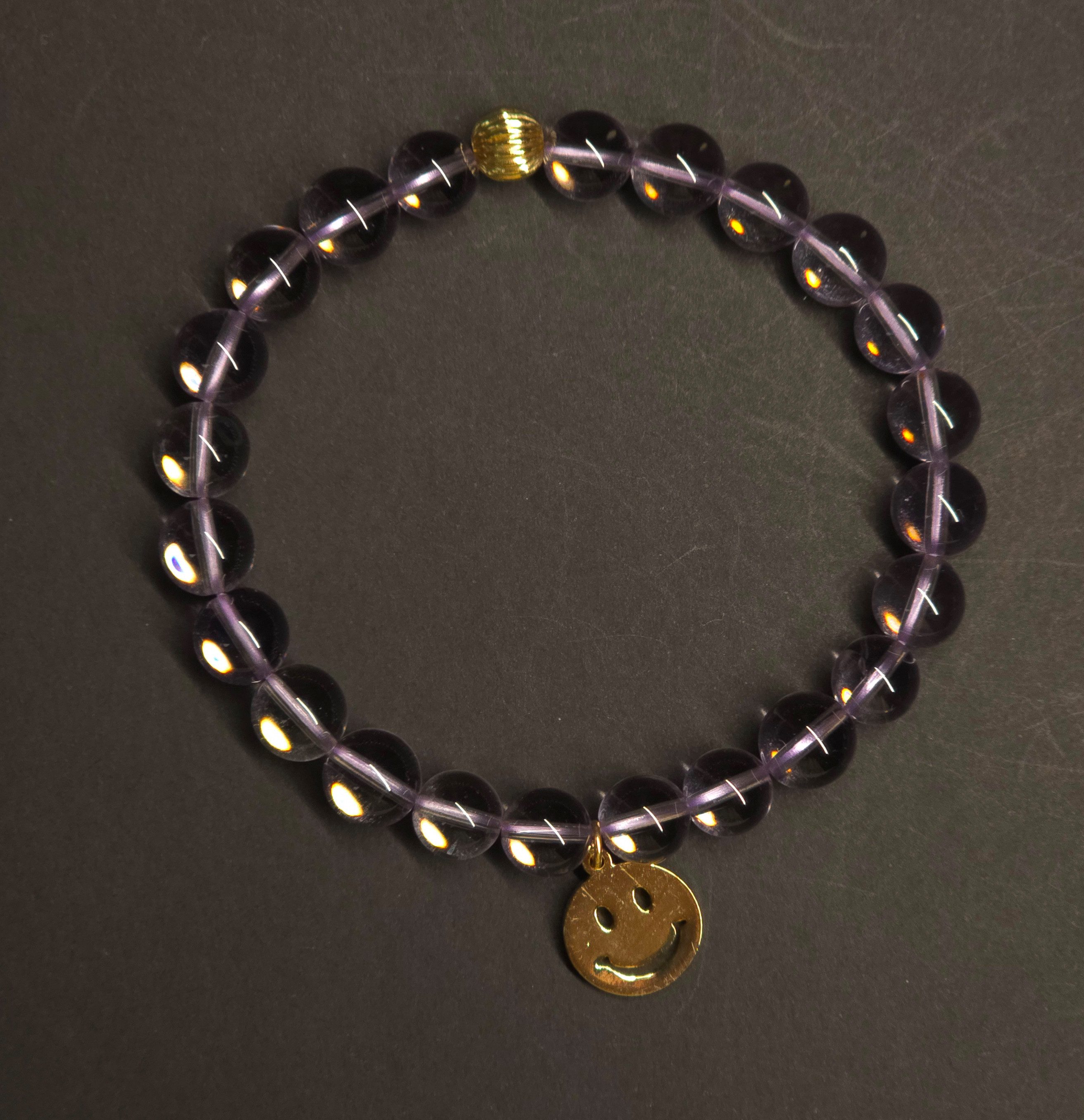 GOLDEN Armband Amethyst Armband 8 mm Naturstein 14K Gold Filled Smiley Damen
