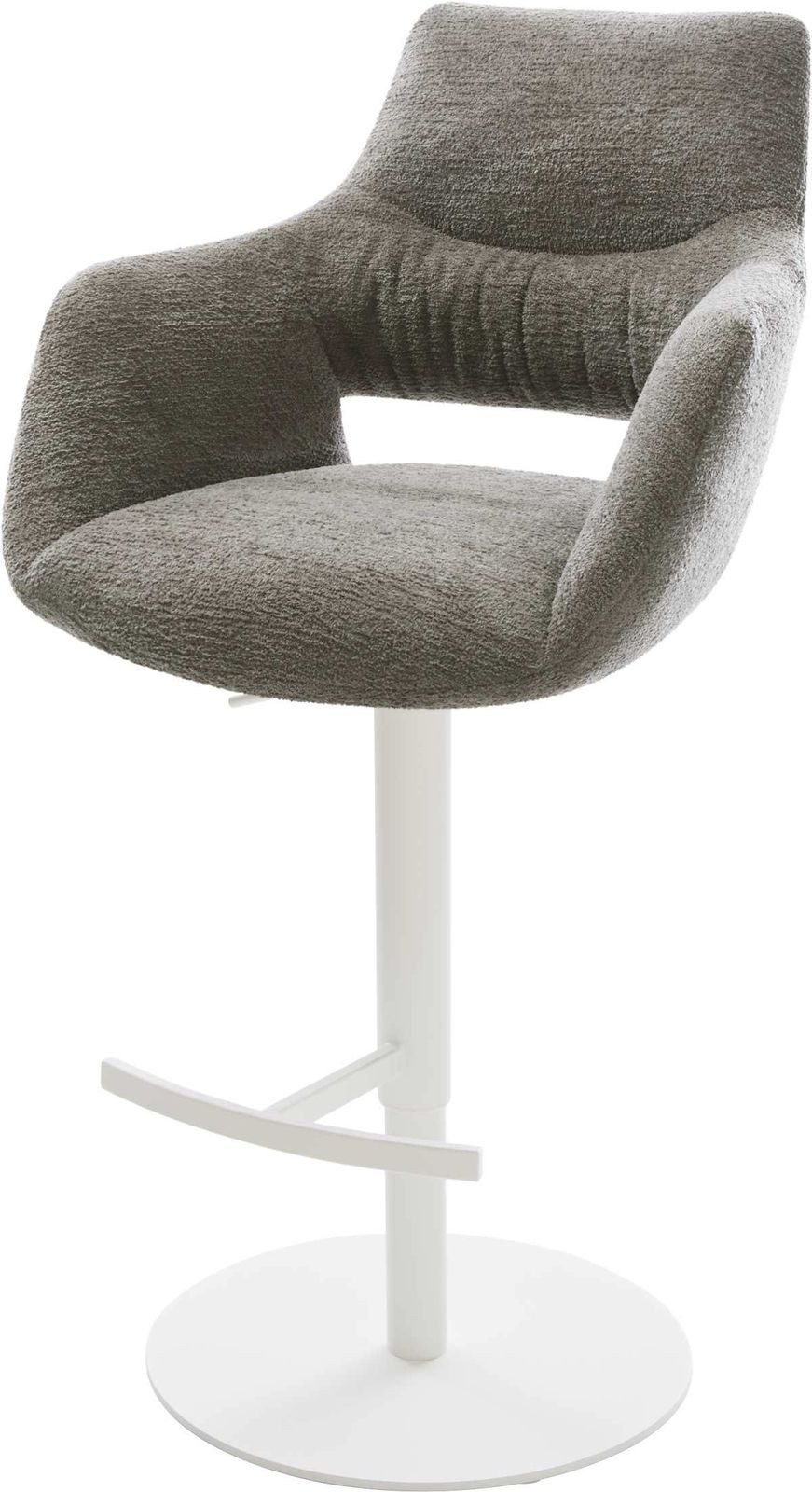 DELIFE Barhocker Yago-Flex, Drehfuß höhenverstellbar Metall Weiß Bouclé Soft Schlamm Taschenfederk