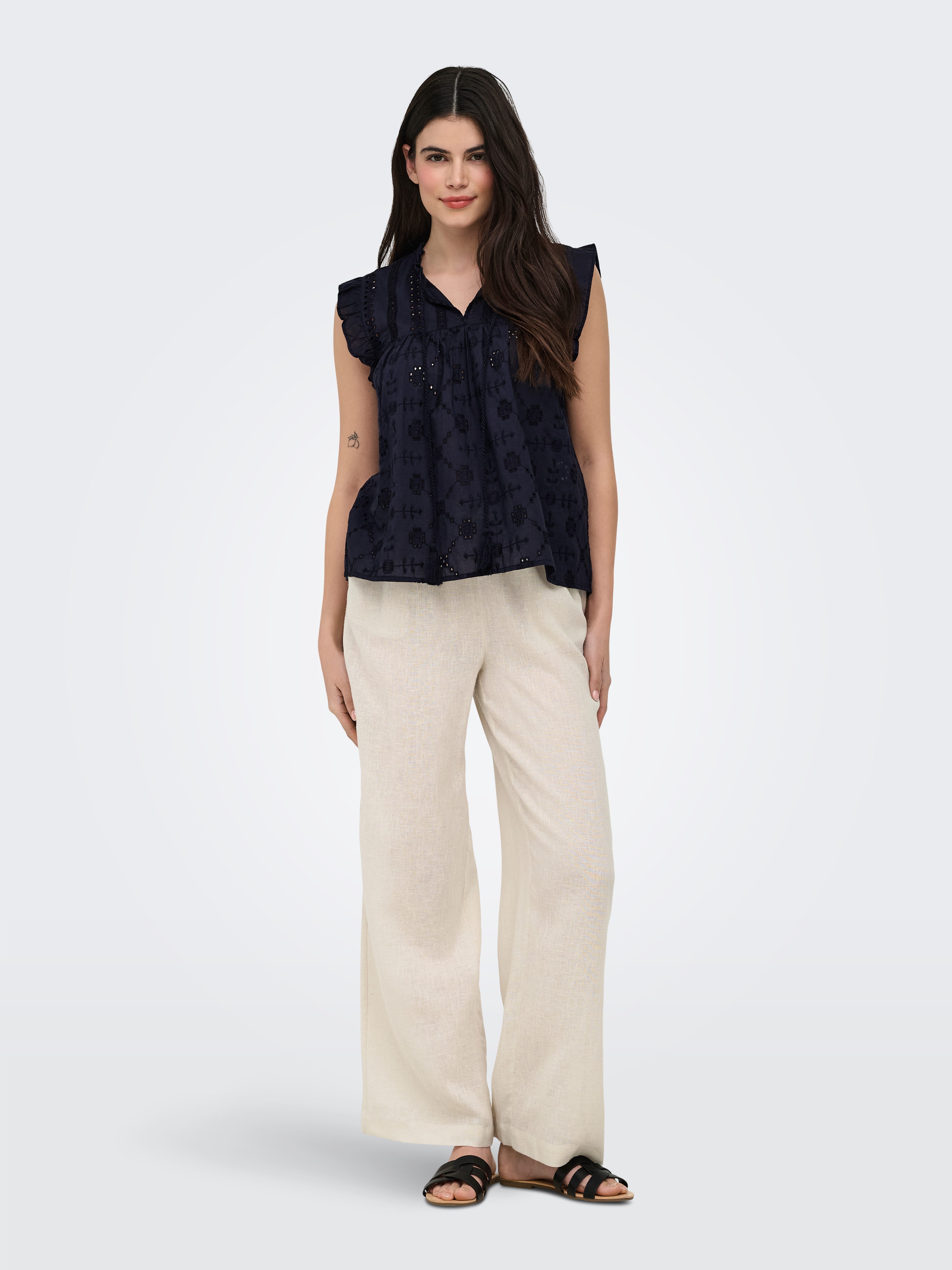 ONLY Schlupfhose ONLBRUXELLES MW LIN BL TIE PANT PNT NOOS Sommerhose mit Leinen