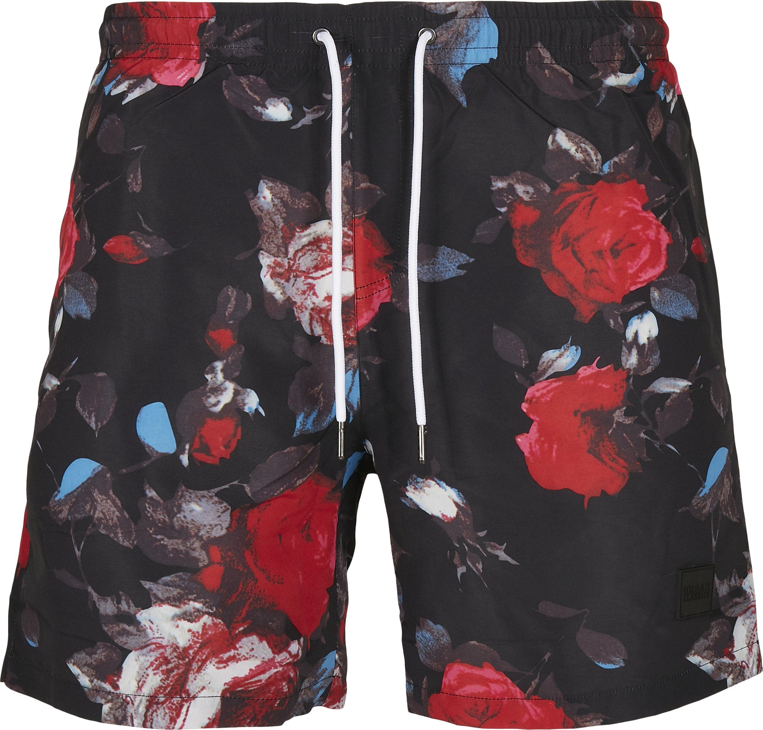 URBAN CLASSICS Badeshorts Herren Pattern Swim Shorts black rose aop