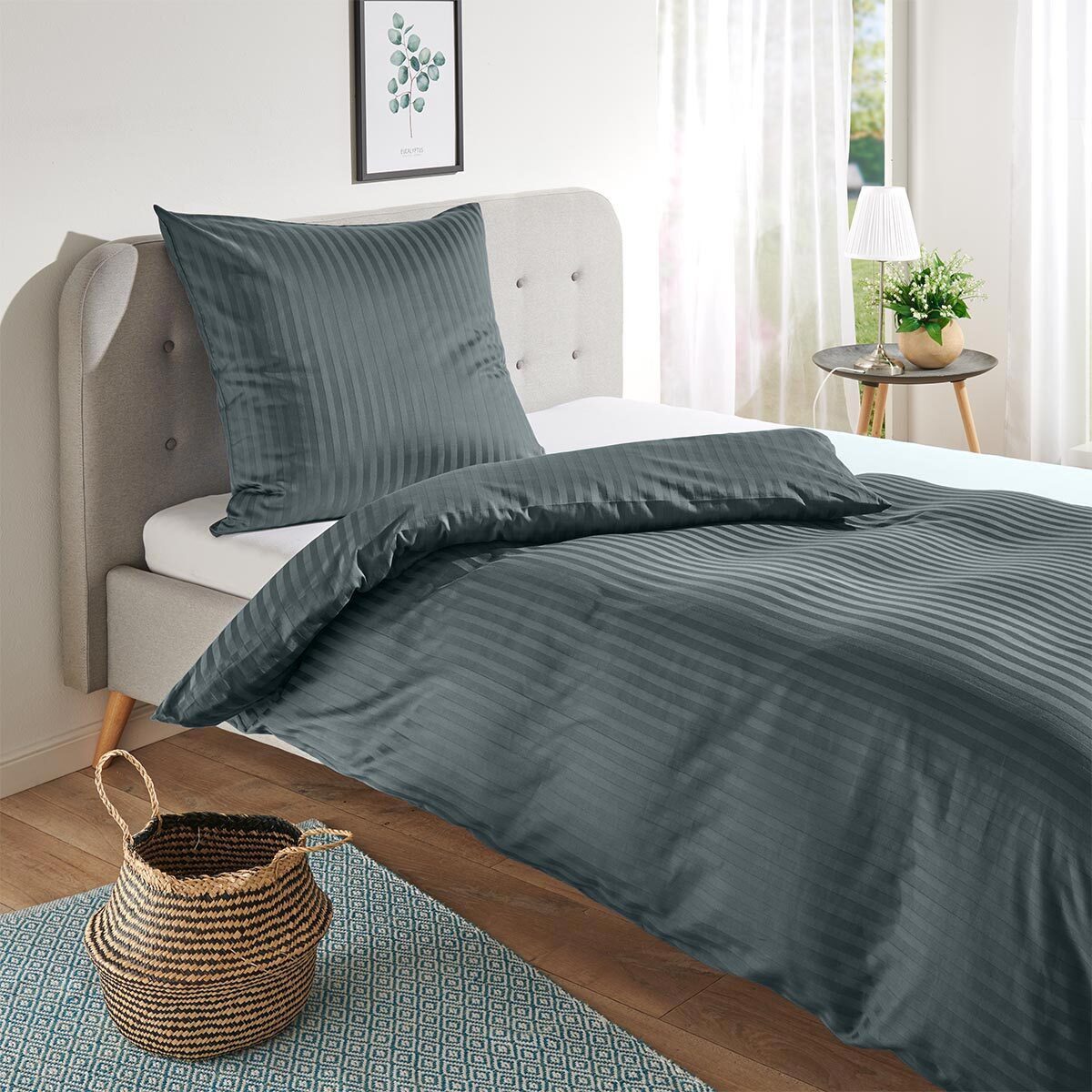 TRAUMSCHLAF Bettwäsche Stripe, Mako Satin, 2 teilig, hochwertige Satin Bettwäsche