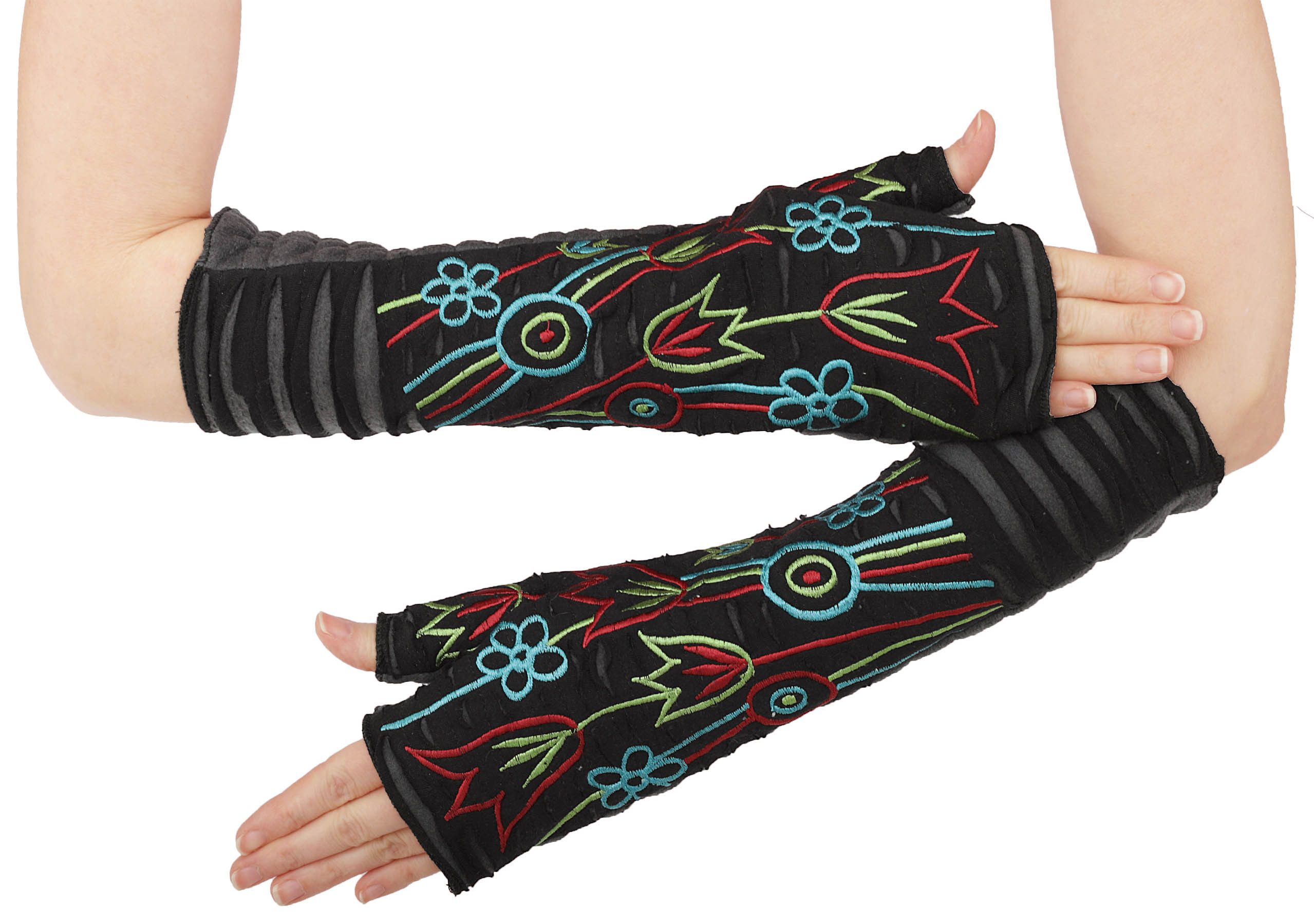 PUREWONDER Armstulpen Mit Blumen bestickte alternative Armstulpen hw15 Schwarz (1 Paar)