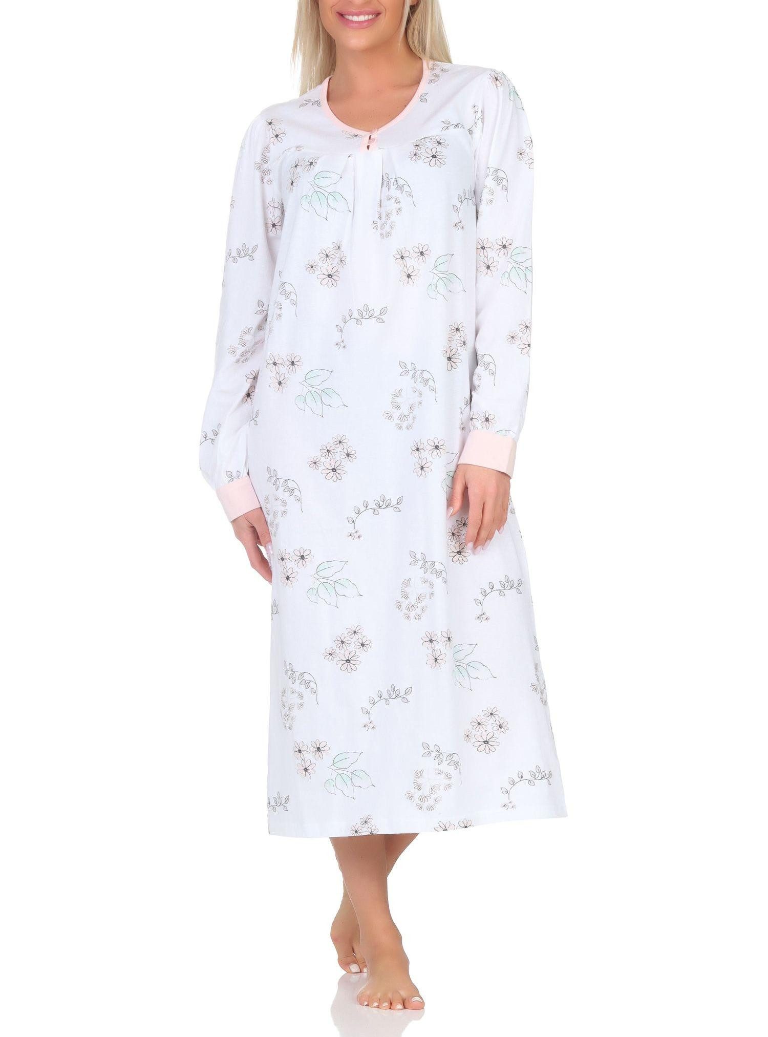 Normann Nachthemd Damen langarm Nachthemd im klassischen fraulichen Design