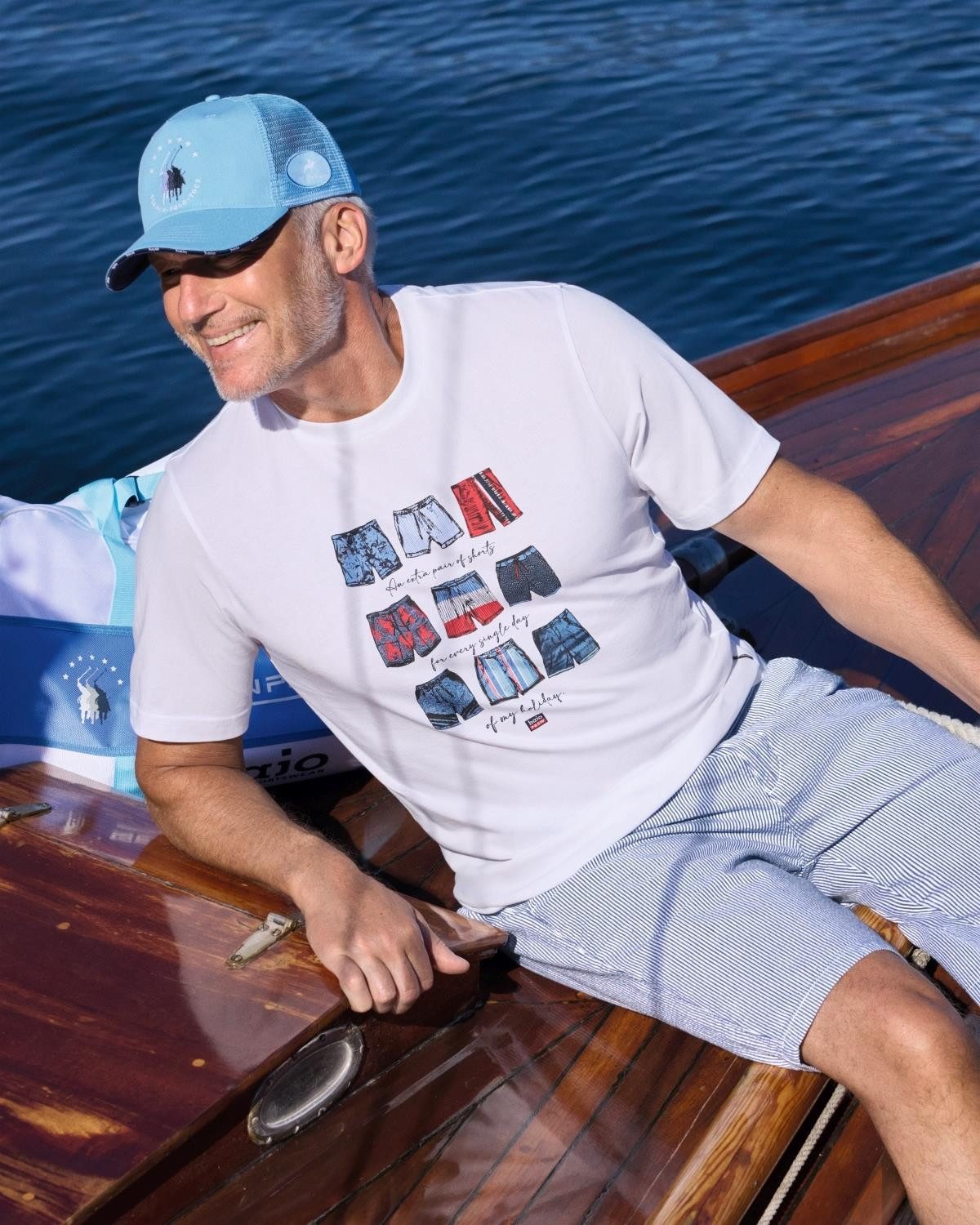 Hajo T-Shirt Rundhals-T-Shirt mit Frontprint in reiner Baumwolle