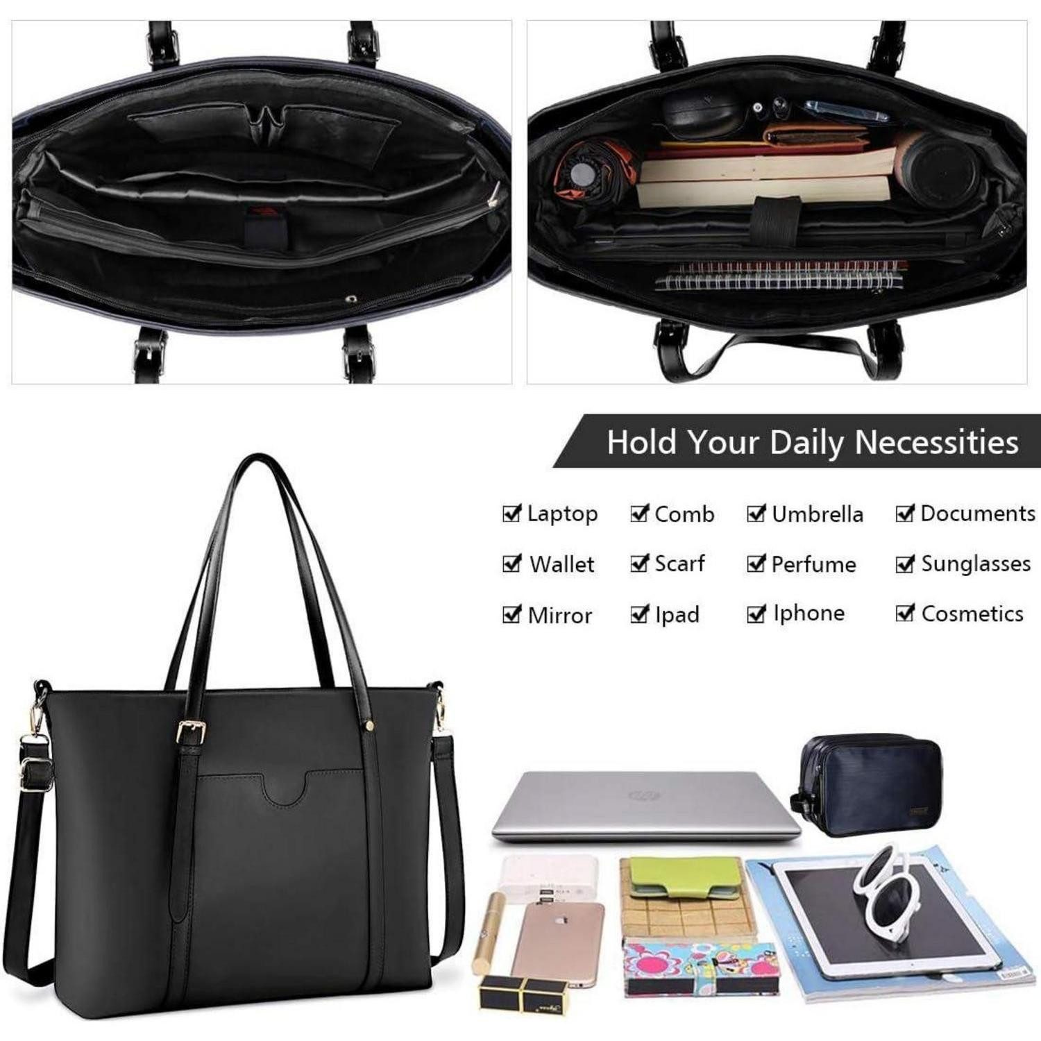 LuxusKollektion Laptoptasche Handtasche Shopper Damen Groß 15.6 Zoll PU Leder Schwarz Laptop