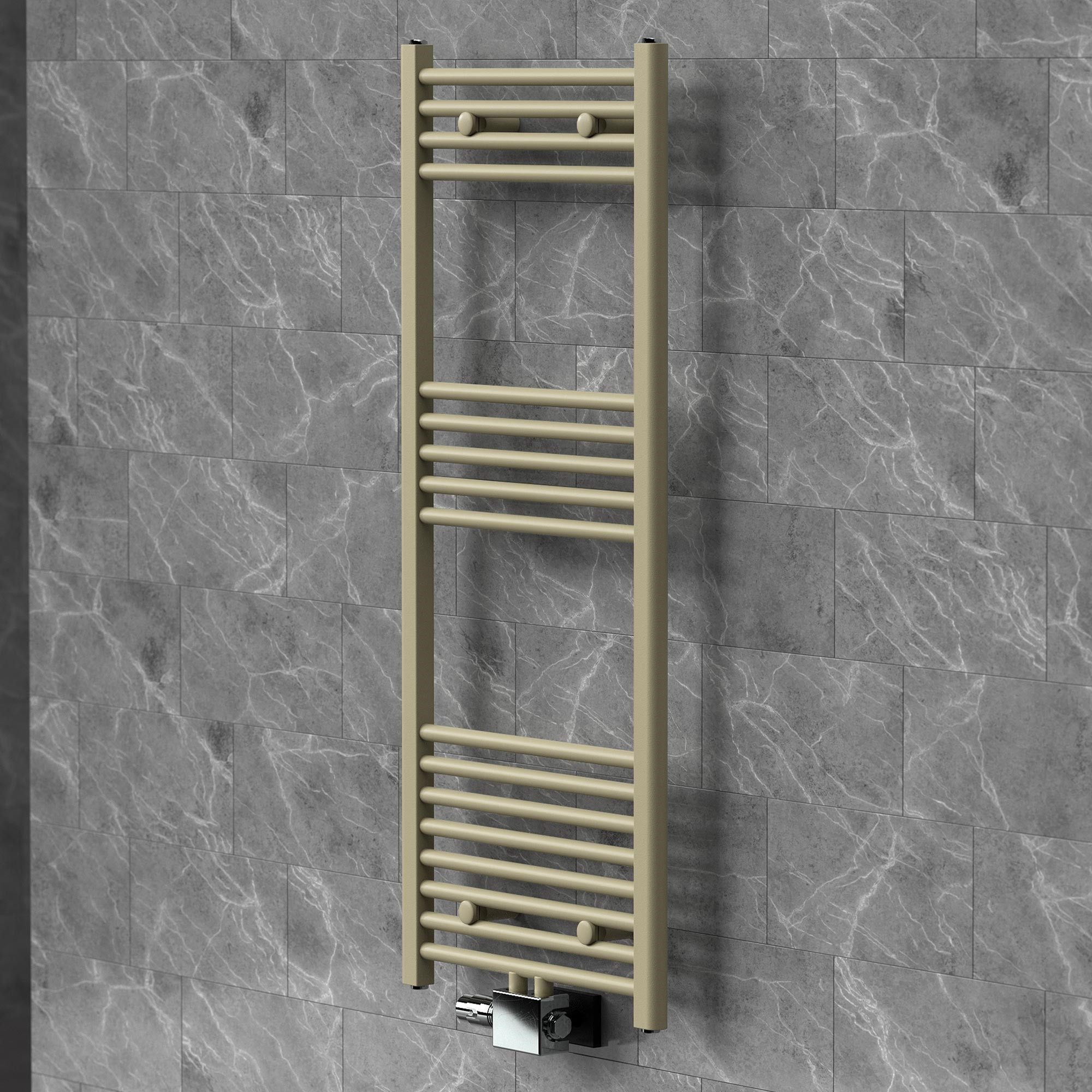 LuxeBath Badheizkörper Handtuchheizkörper mit Ventil-Armaturen Badheizkörper gerade Beige, Handtuchtrockner 500x1200 mm Mittelanschluss mit Universal-Garnitur