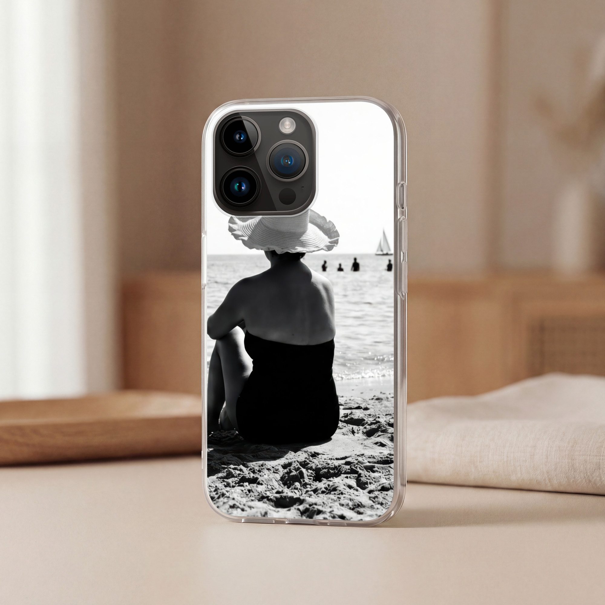 MuchoWow Handyhülle für Apple iPhone 14 Pro Max Frauen - Sonnenhut - Strand - Schwarz - We, Smartphone-Bumper, Print, Handy Schutzhülle Dünn