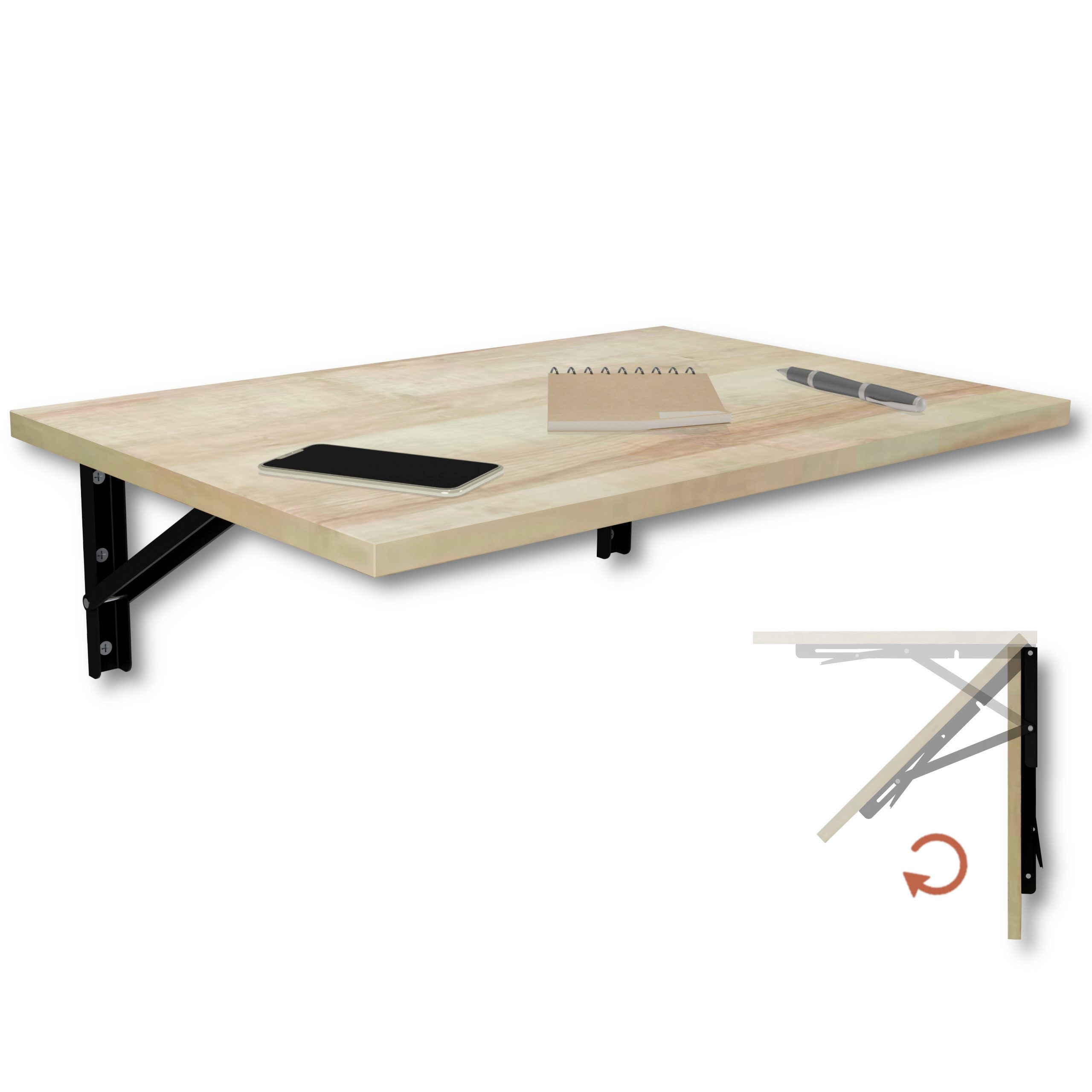 KDR Produktgestaltung Klapptisch 60x40 Wandklapptisch Esstisch Küchentisch Schreibtisch Wand Tisch, Eiche
