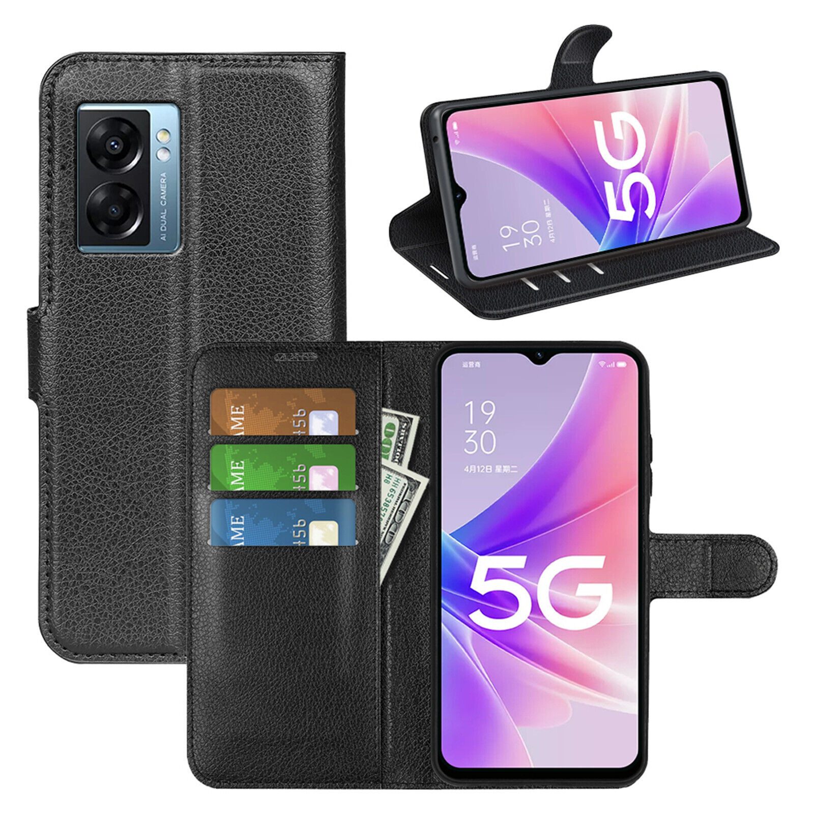 betterfon Handyhülle Handytasche für Oppo A77 Klapphülle Flip Case Schwarz, 3 Kartenfächer, Magnetverschluss & Standfunktion im Lederlook