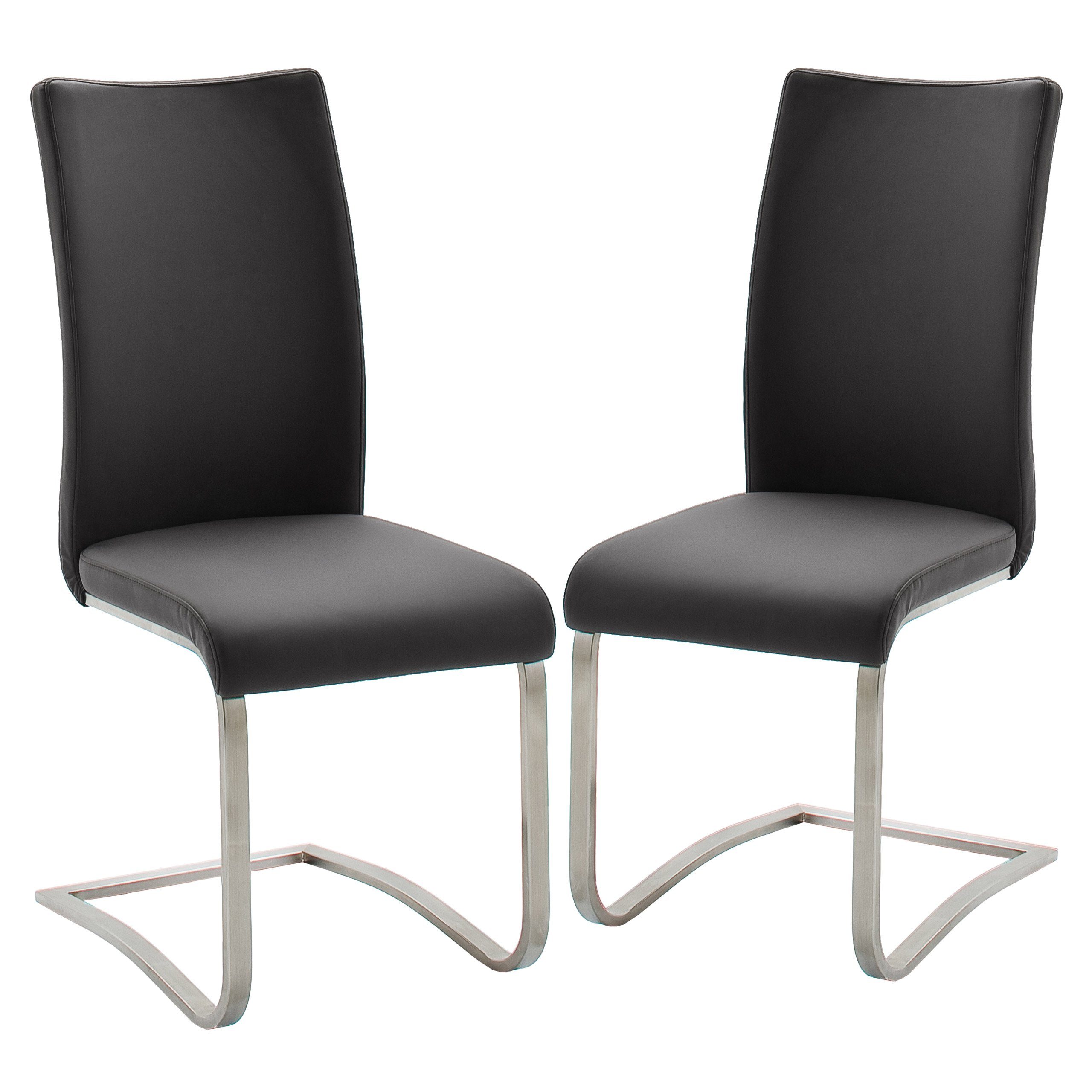 MCA furniture Raburg Freischwinger ARCO, Kunstleder, Edelstahl gebürstet in SILBER, verschiedene Farben (2er-Set), gepolsterter Esszimmerstuhl, ergonomisch & bequem, belastbar bis 130 kg SCHWARZ