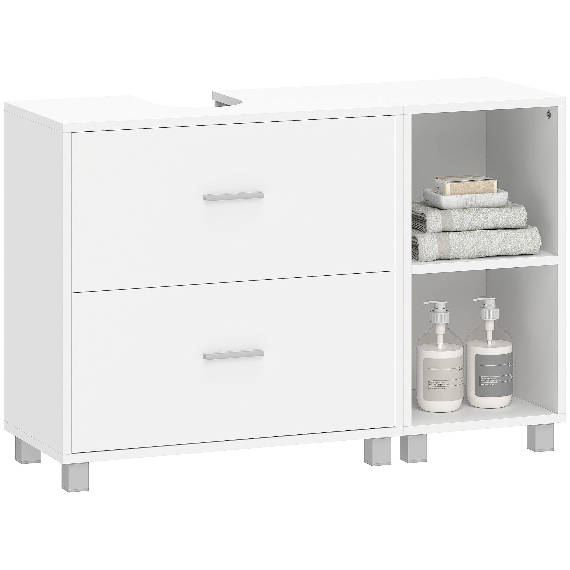 MC Star Waschbeckenunterschrank Waschbeckenunterschrank 2 Schubladen 2 offene Regale 90x30x60 cm Weiß