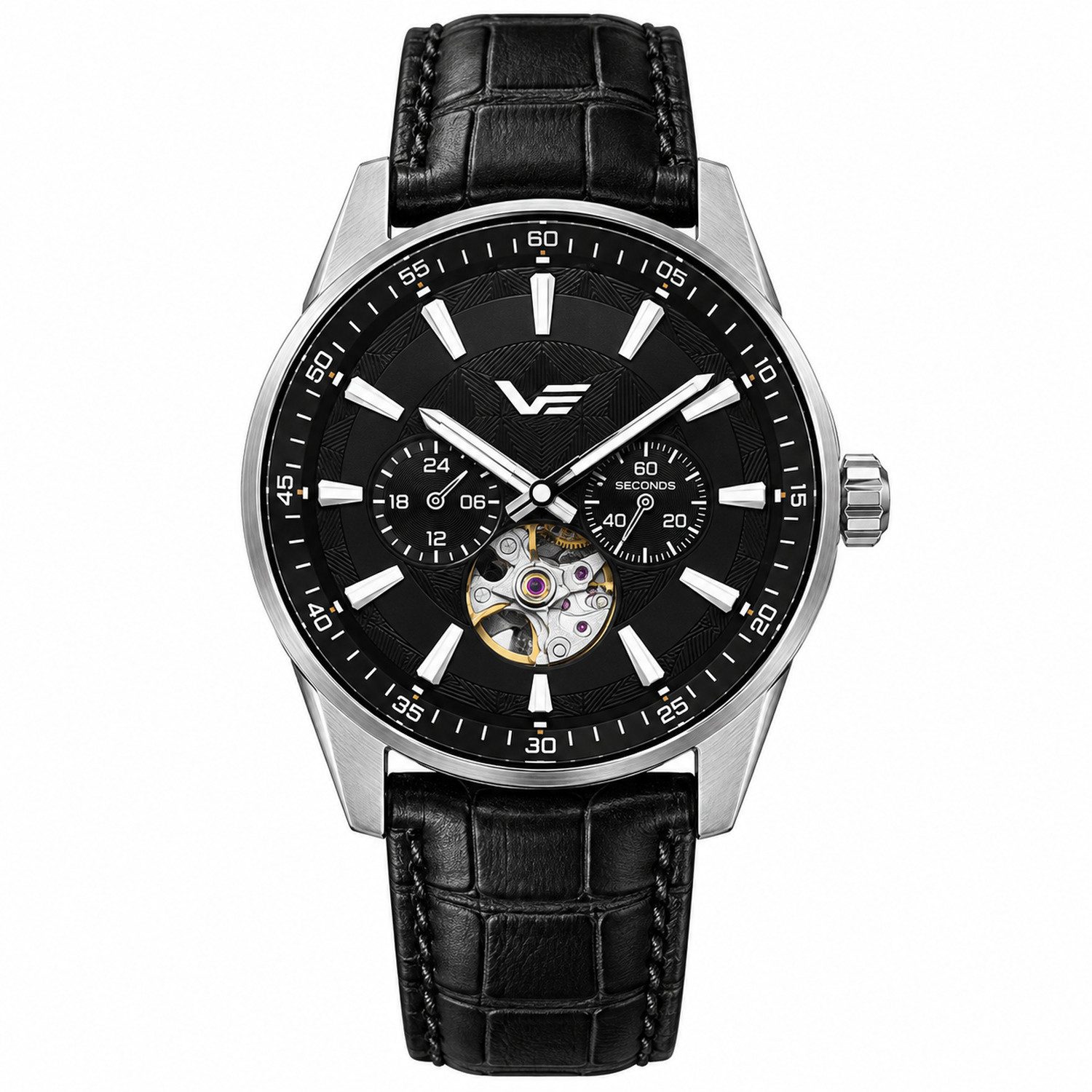 Vostok Europe Automatikuhr Herrenuhr 561A787-L Schwarz Leder 43 mm