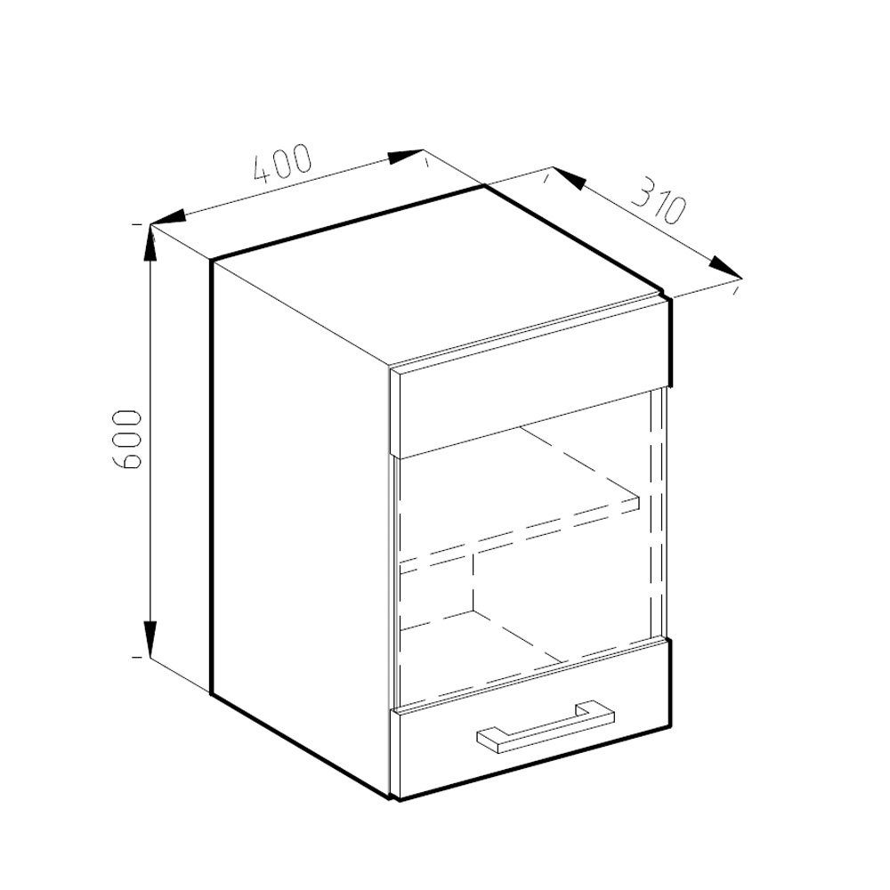 R-Line 40 cm Hängeschrank Weiß Hängeglasschrank Weiß Hochglanz Vicco