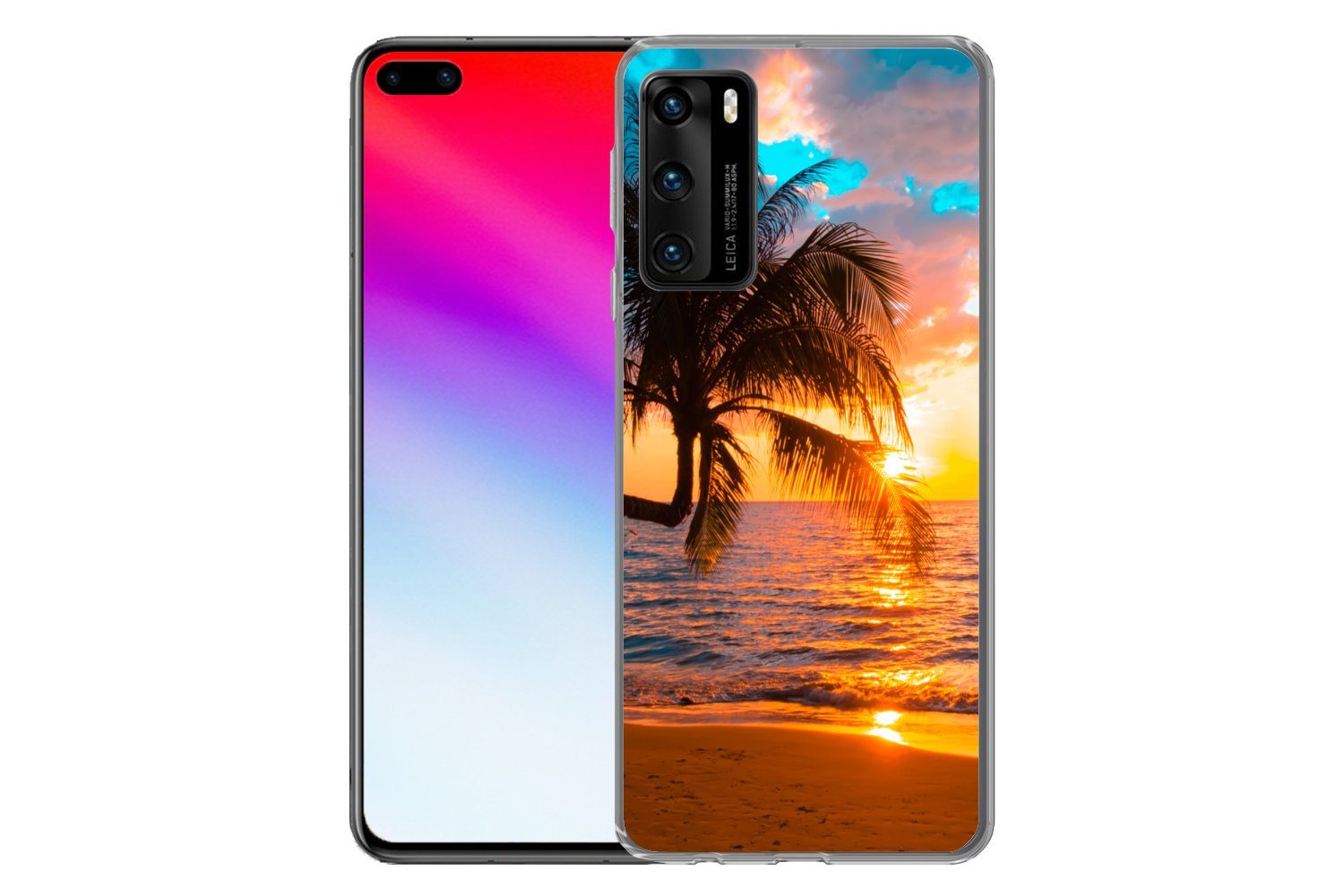 MuchoWow Handyhülle für Huawei P40 Palme - Sonnenuntergang - Horizont - Strand - Meer - Tr, Handy Case, Silikon, Bumper Case Dünn