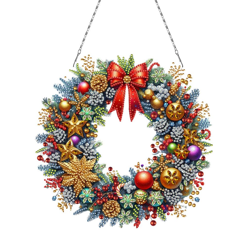 CLTYQ Kreativset Diamond Painting Weihnachtsdekorationskranz DIY Set,Weihnachtskranz, für Anfänger, Erwachsene & Kinder, Weihnachts Anhänger DIY Kit