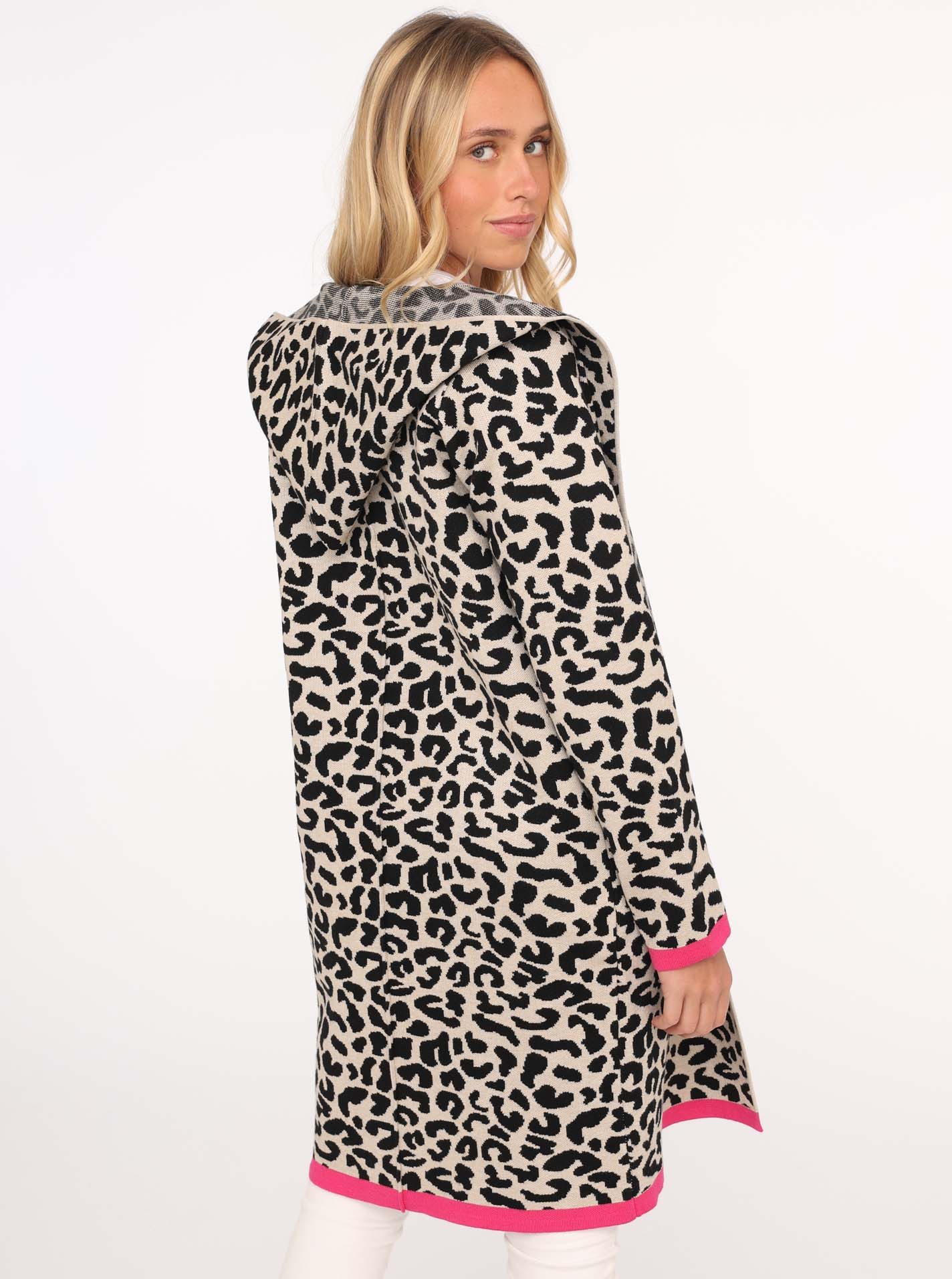 Zwillingsherz Strickjacke Leoparden-Muster, Neon-Details, Langarm, Kapuze, günstig online kaufen