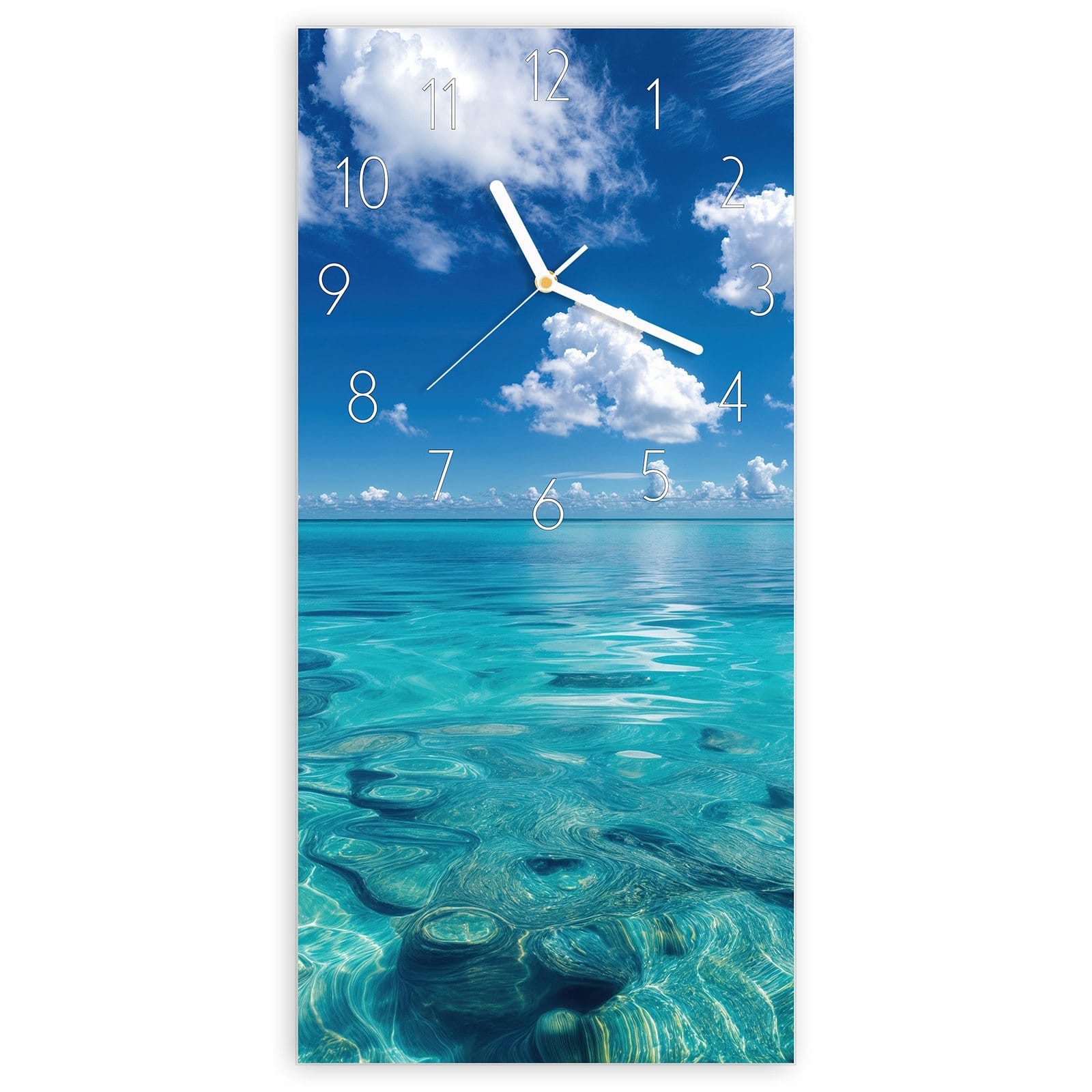 Wanduhr Glasuhr Wandkunst Größe 30 x 60 cm mit Motiv Meereshorizont