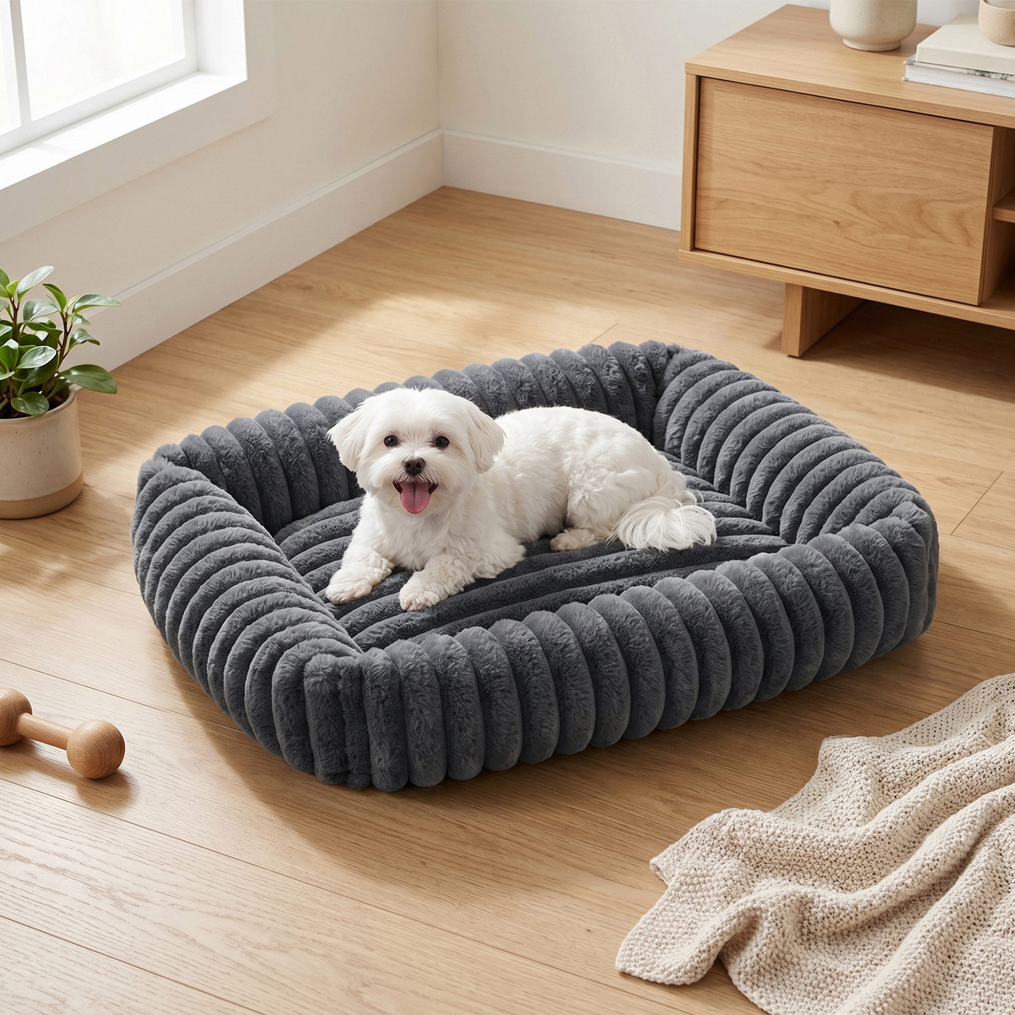 FEANDREA Hundebett orthopädisches Hundekörbchen, flauschige Hundematte, mittelgroßes, waschbar, weiche Polsterung, 71 x 55 x 18 cm