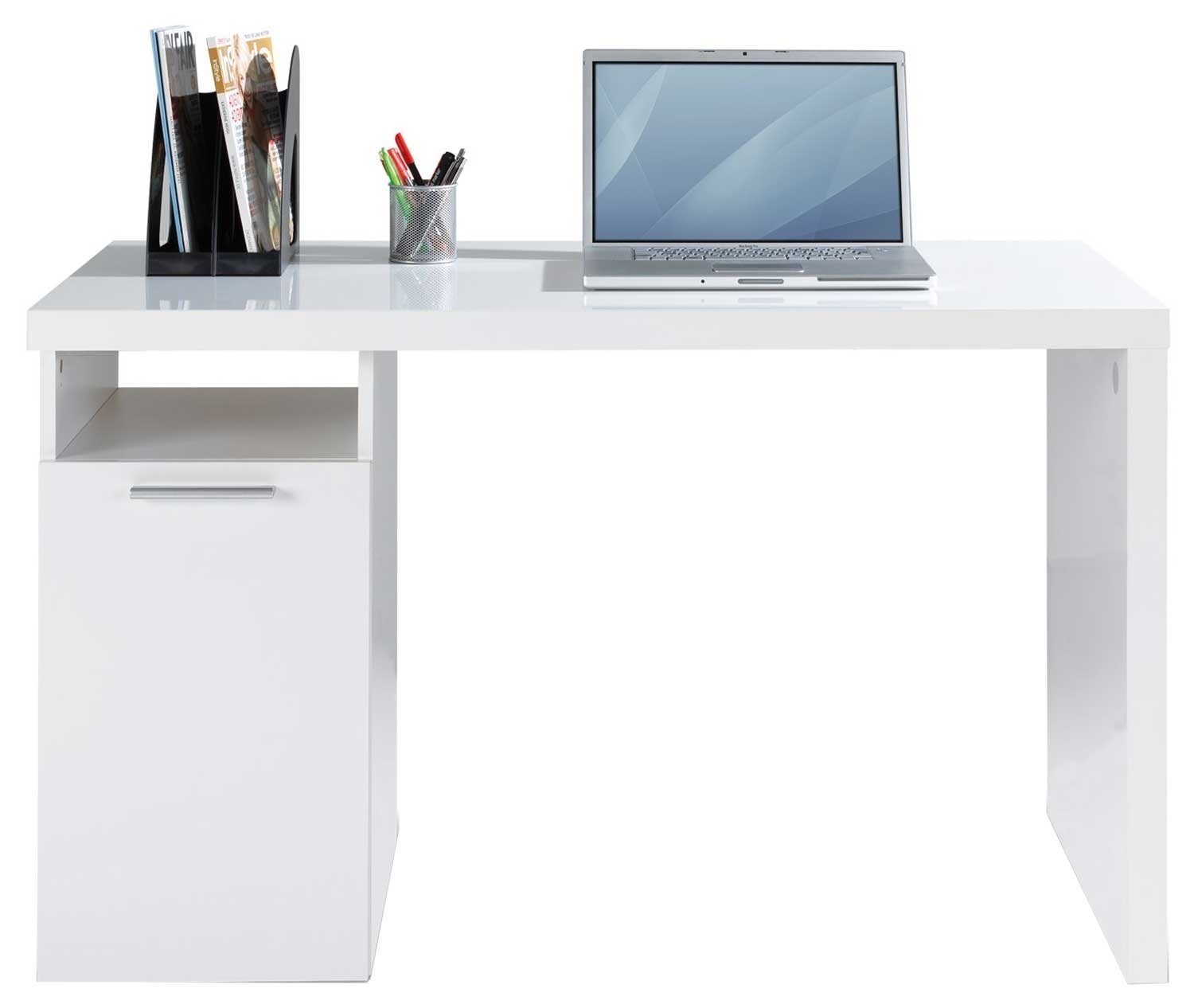120 1 cm, OSERVO, 75 Schreibtisch x Weiß und Computertisch mit x 1 Hochglanz, Tür Ablagefach 60