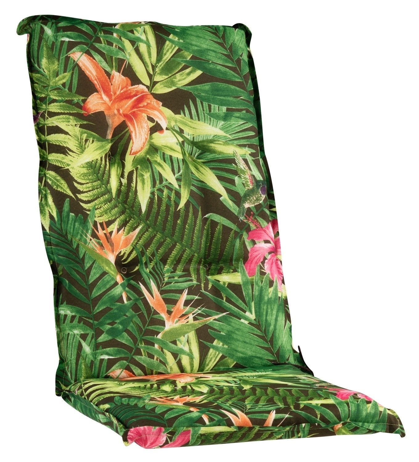 GO-DE Hochlehnerauflage TROPICAL, 50 x 120 cm, Grün, Baumwolle, Polyester, (1 St), Gartenstuhlauflage für Hochlehner