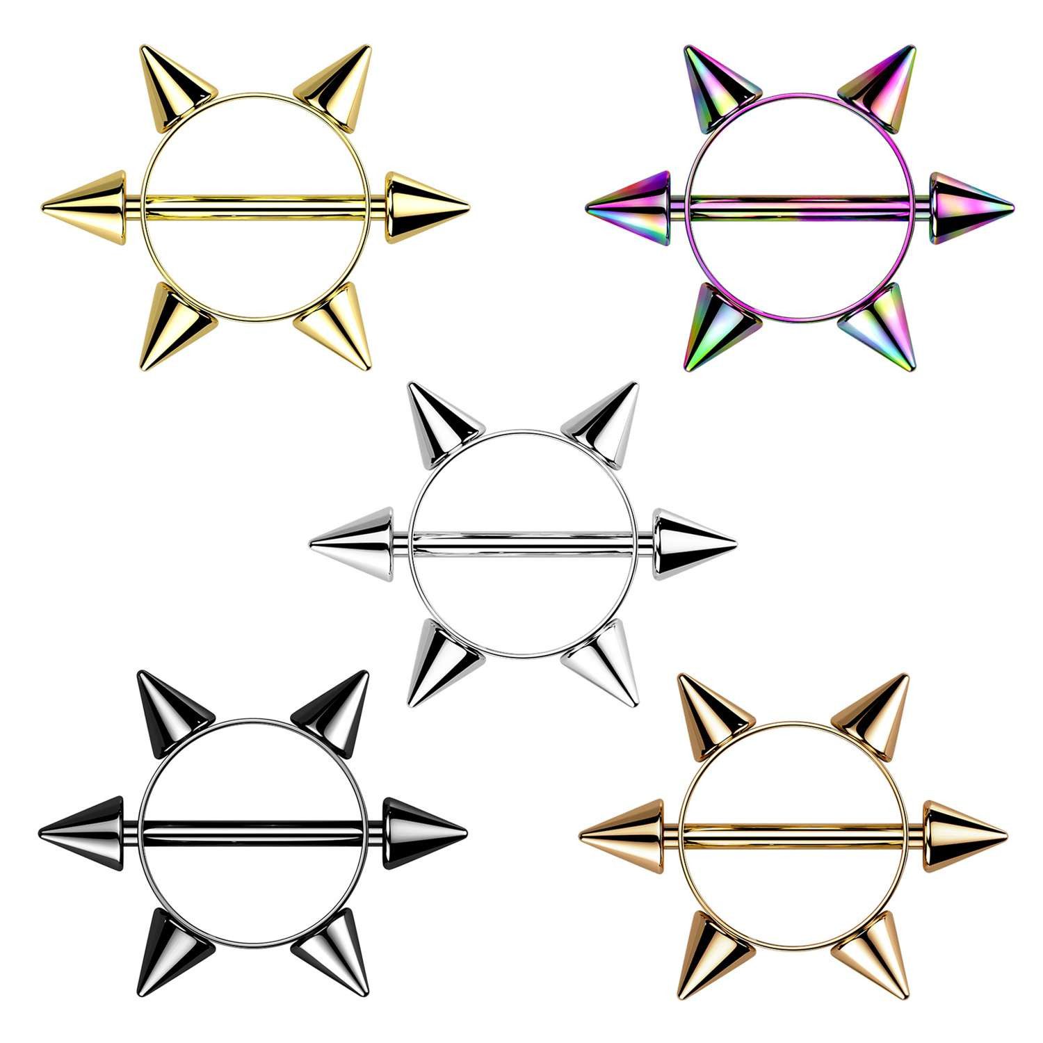 Taffstyle Intimpiercing KQ-997, Silber (Nippelpiercing mit Spitzen aus Chirurgenstahl für Damen und Herren), Brustpiercing Schild mit 6 Spitzen