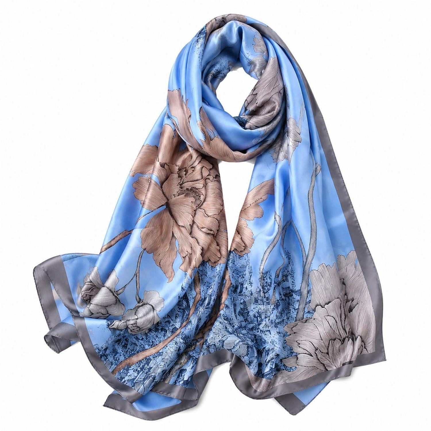 LuxusKollektion Seidenschal Seidenschal Damen Blume Blätter Gedruckt, (1-St)