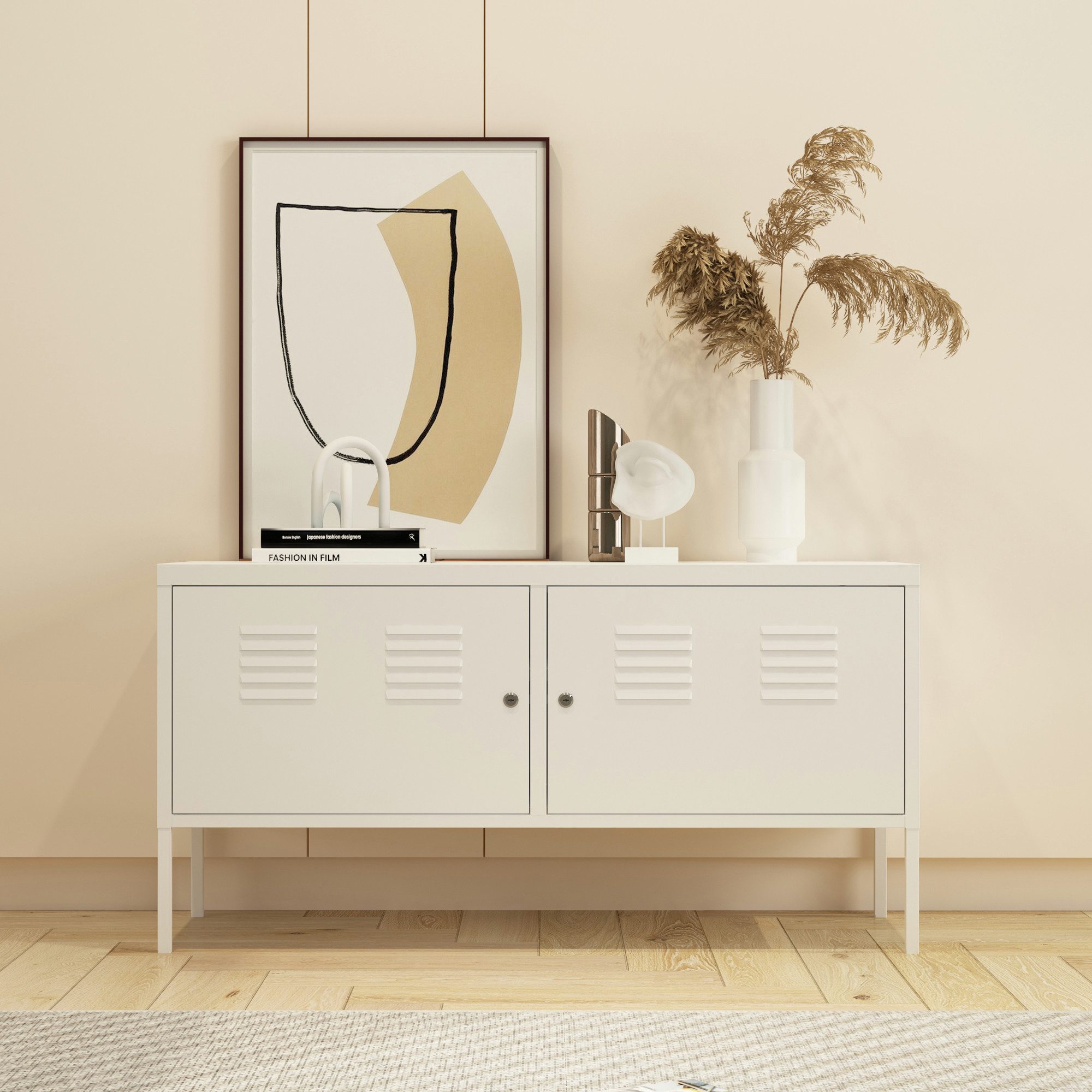 en.casa Sideboard, Sideboard 'Pyhtää' 118x40x60cm Stahl weiß