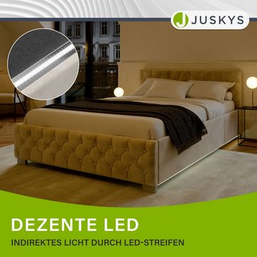 Juskys Polsterbett Nizza, 120x200 cm, Samt-Bezug, LED-Licht, großer Bettkasten, inkl. Matratze