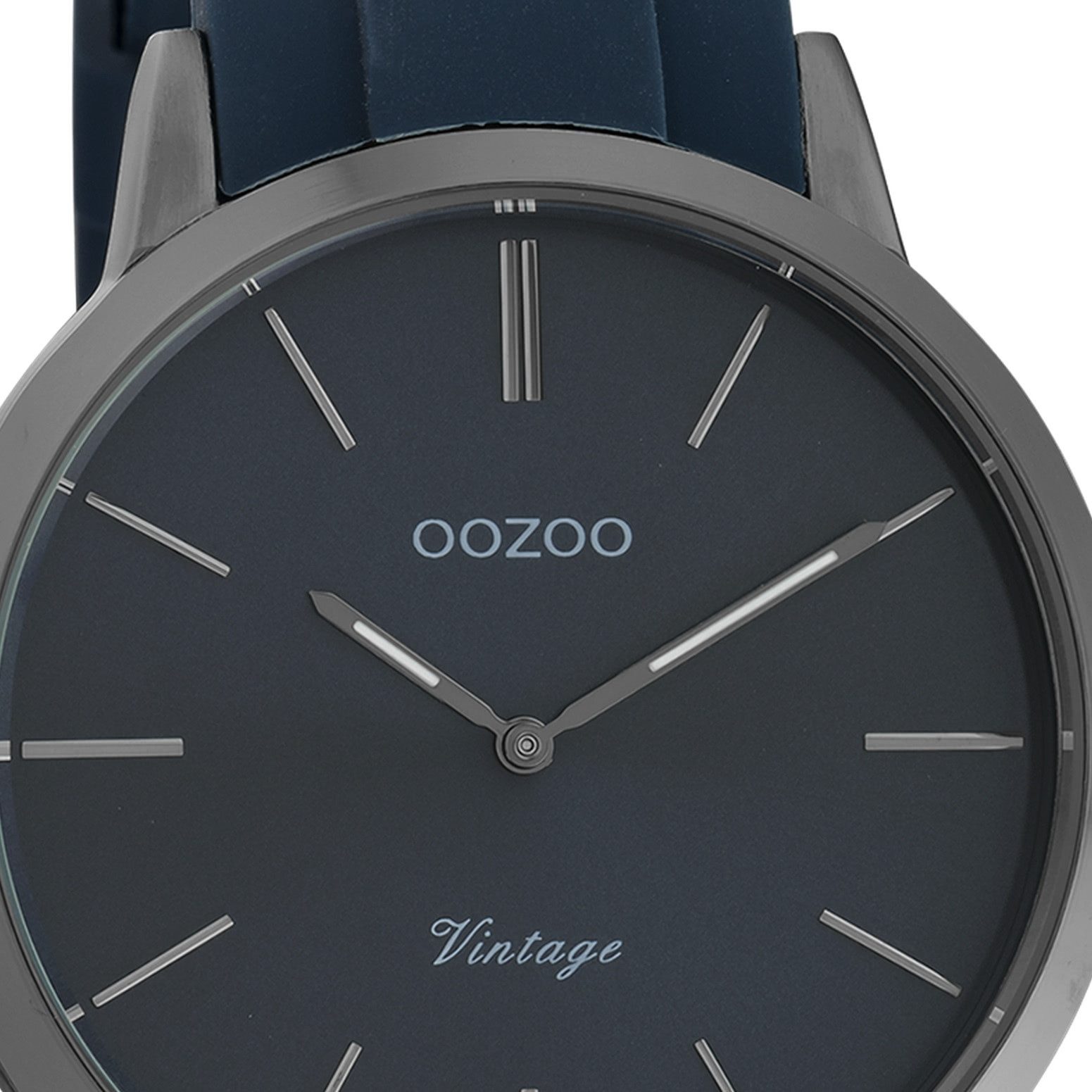 OOZOO Quarzuhr Oozoo Damen Armbanduhr Vintage Series, (Analoguhr), Damenuhr rund, groß (ca. 42mm), Silikonarmband dunkelblau, Fashion