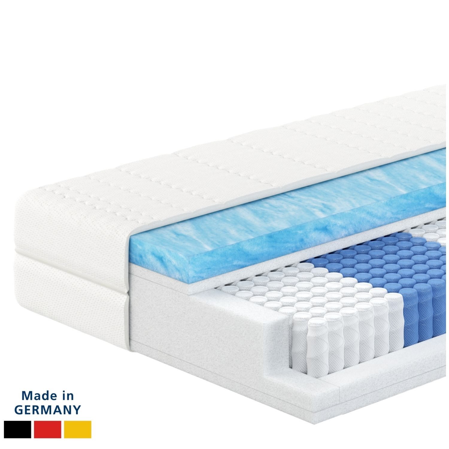 Taschenfederkernmatratze 1000 Federn, 7-Zonen Federkernmatratze, Memory Foam Gelschaum-Matratze, AM Qualitätsmatratzen, 24 cm hoch, 80x200 cm
