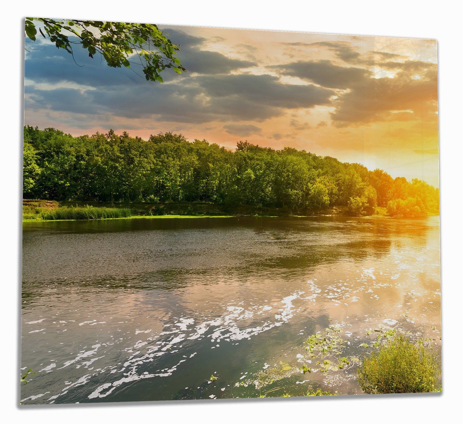Wallario Herd-Abdeckplatte Sonnenuntergang am Fluss in grüner Umgebung, ESG-Sicherheitsglas, (Glasplatte, 1 tlg., inkl. 5mm Noppen), verschiedene Größen