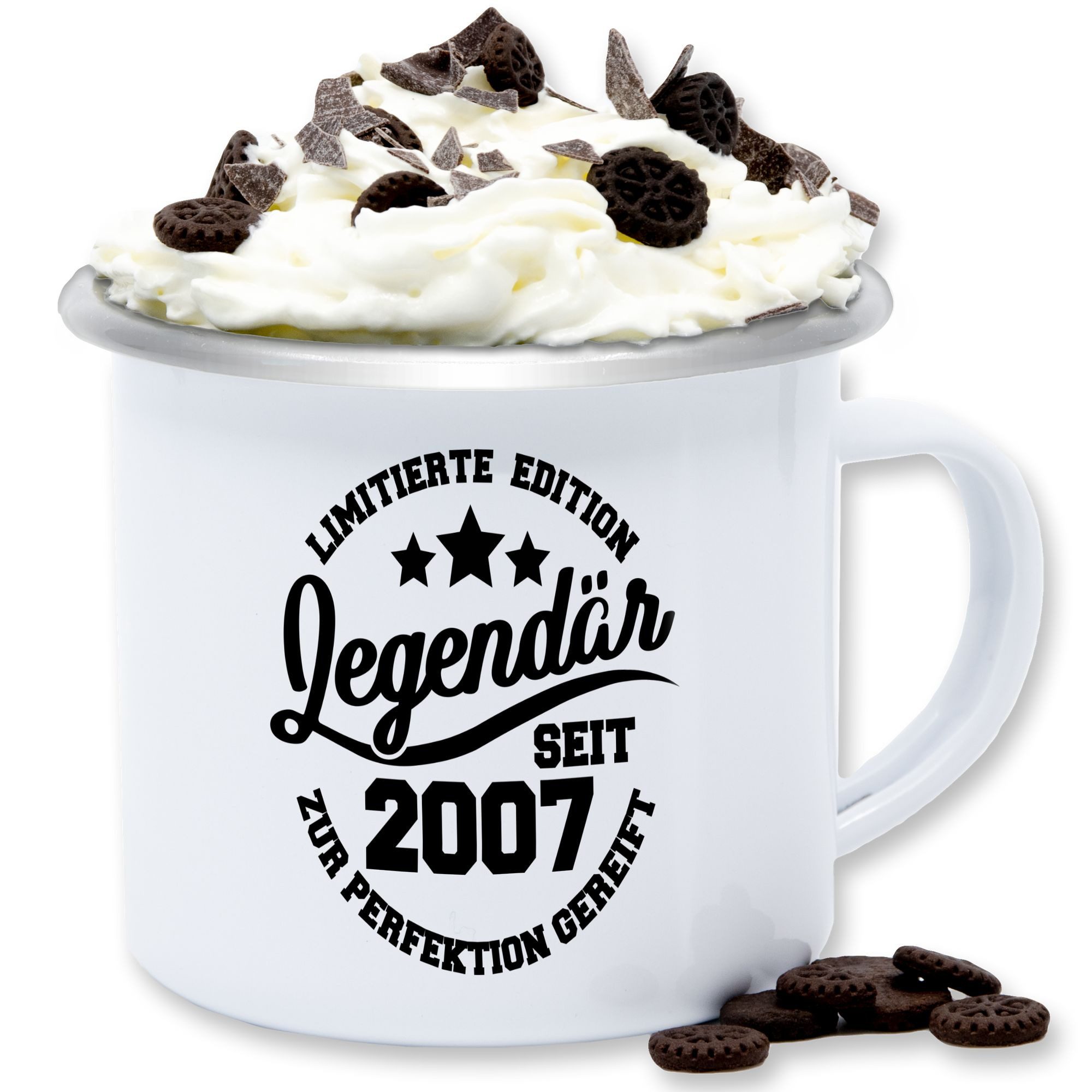 Shirtracer Tasse Legendär seit 2007 - schwarz, Stahlblech, 18. Geburtstag Tasse