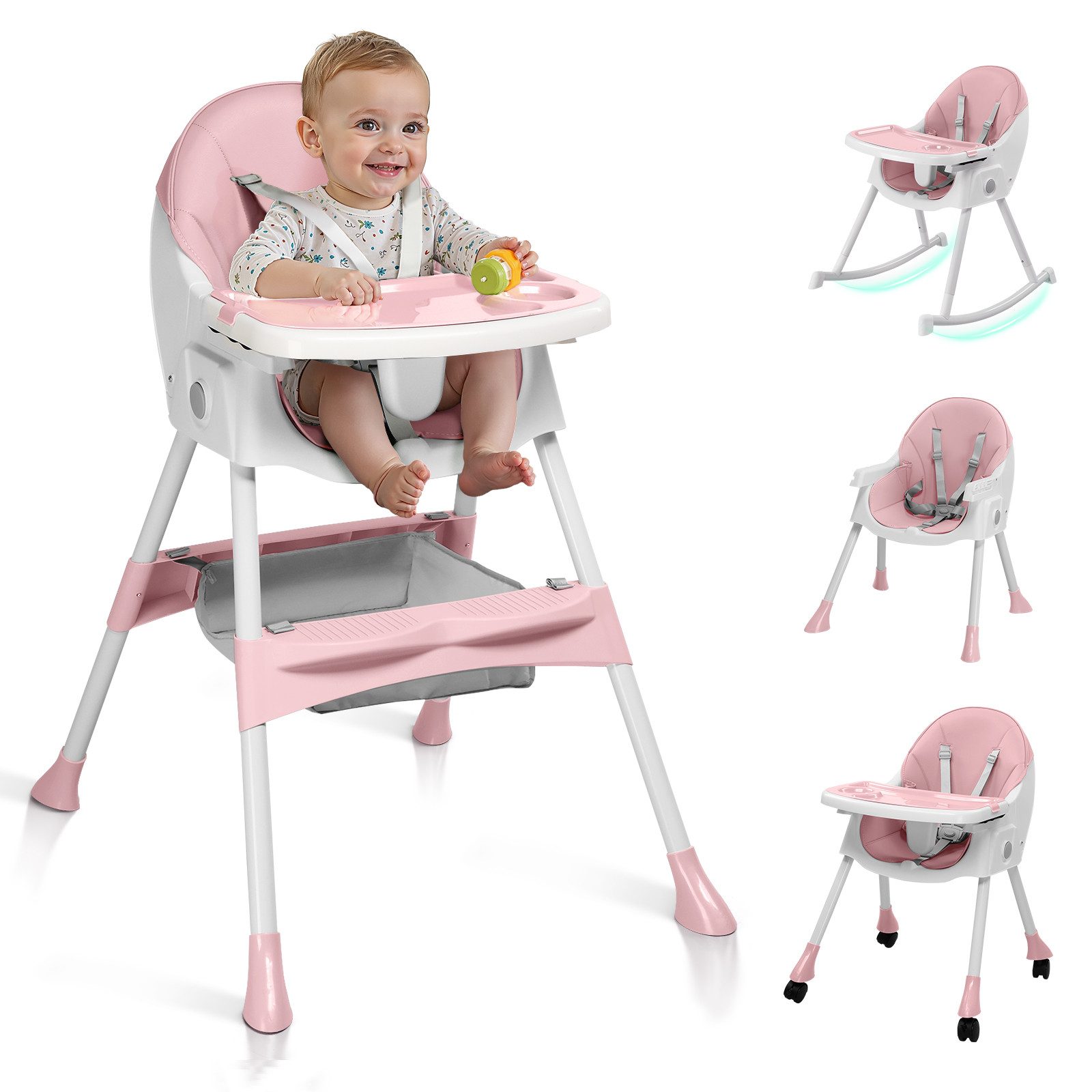 LALAHO Kinderstuhl 3-in-1Kinderklappstuhl- Kinderhochstuhl - Klappbarer Esszimmerstuhl, Kinderwagen - Mitwachsstuhl und Babystuhl für Neugeborene