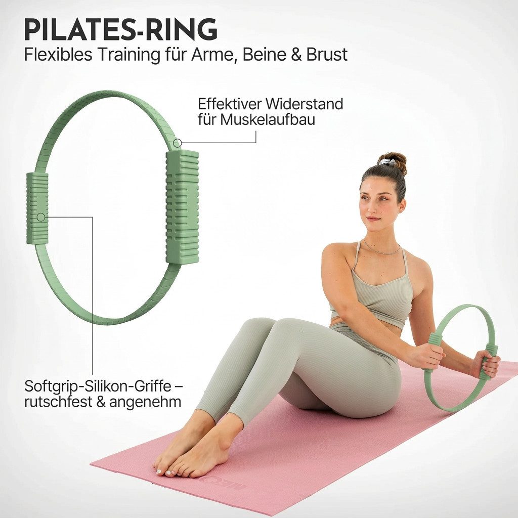 NEOLYMP Pilates-Ring Pilates Ring – Effektiver Fitnessring für Core-Training, Arme, Beine (Pilates Zubehör für gezielte Muskelaktivierung im Beckenboden), Pilatesring - rutschfesten Softgrip-Silikon-Griffen für sicheren Halt